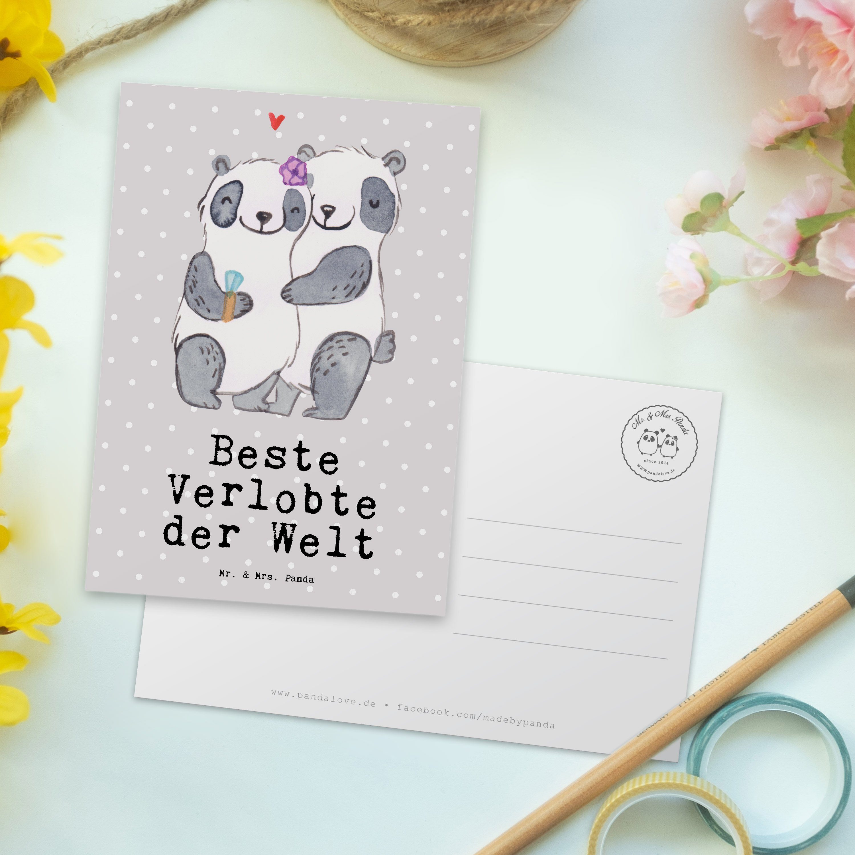 & Beste Postkarte Mr. Panda Verlobte Panda Freundin, Mrs. - Ge Welt Geschenk, - Grau Pastell der