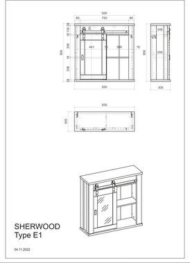 Home affaire Hängeschrank Sherwood mit Scheunentorbeschlag aus Metall, Höhe 90 cm