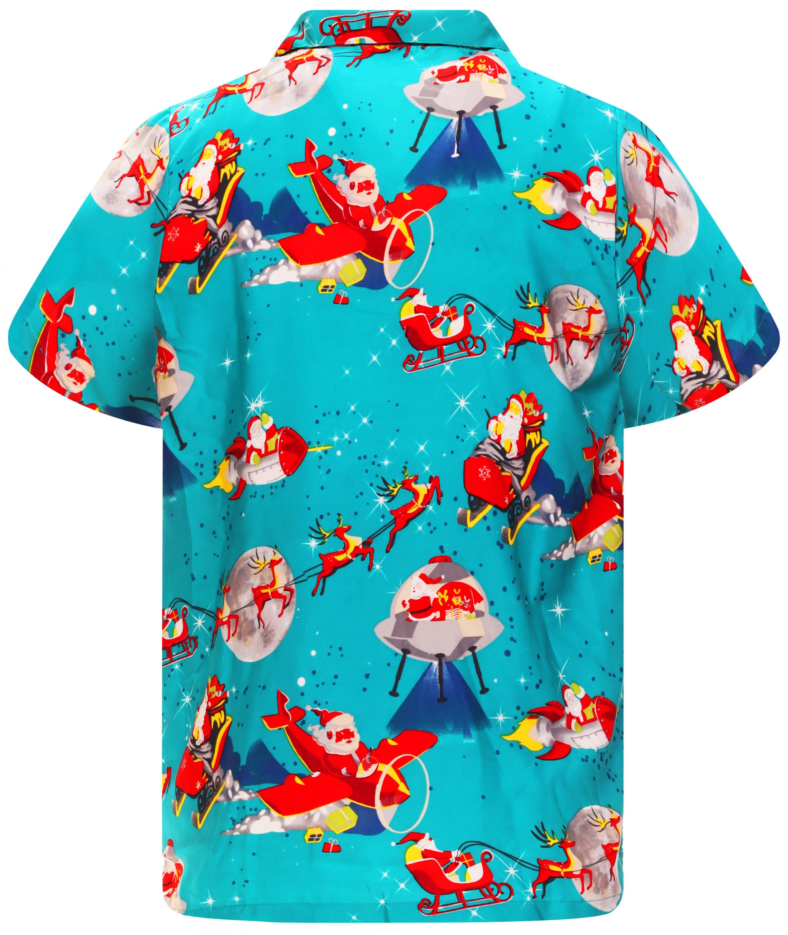 King Kameha Hawaiihemd Christmas Space Santa Kurzarm Front-Tasche Unisex