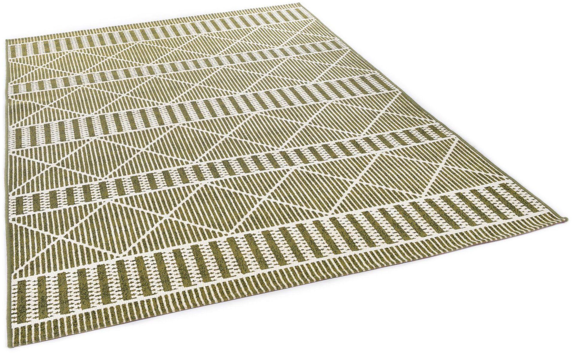 Teppich Funky Outdoor Geometric, TOM TAILOR HOME, rechteckig, Höhe: 5 mm, Flachgewebe, modernes Rauten Design, Outdoor geeignet, Wohnzimmer grün | Kurzflor-Teppiche