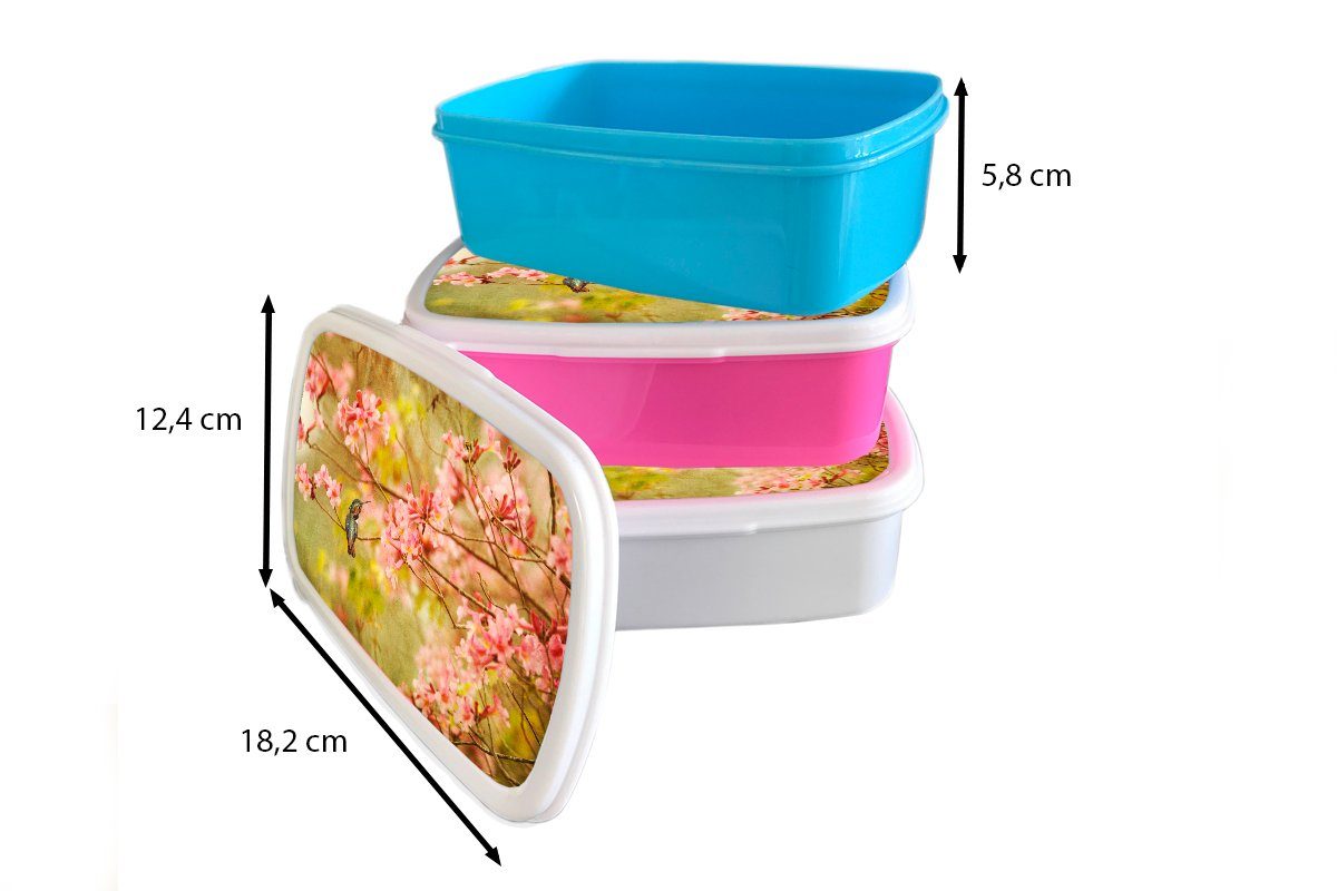 - Rosa, Brotbox Kolibri Lunchbox - Vogel für Kinder, Blüte Snackbox, - Brotdose Kunststoff, Erwachsene, Kunststoff MuchoWow (2-tlg), Mädchen,