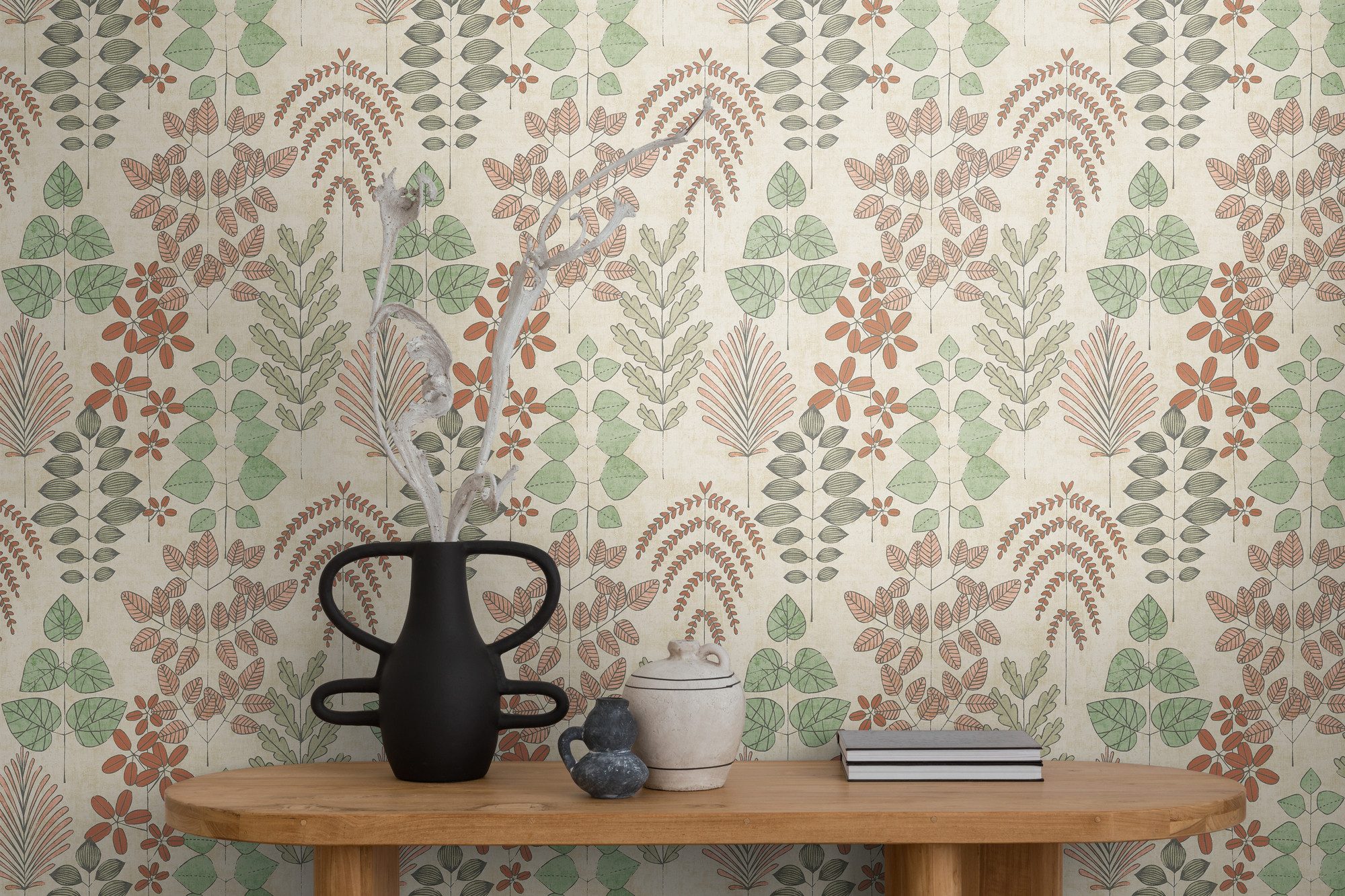 A.S. Création Vliestapete Lebendige Naturtapete mit botanischer Illustration, strukturiert, matt, (1 St), Detailreiche Blattformen für wohnliche Natürlichkeit