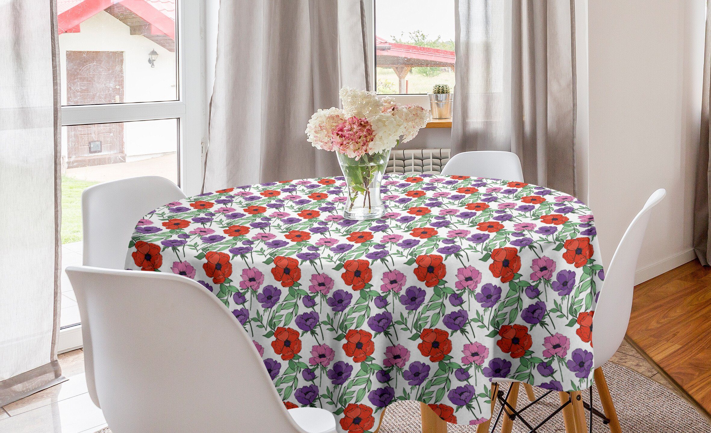 Abakuhaus Dekoration, Küche Muster Tischdecke Botanischer Kreis Esszimmer für Tischdecke Anemonen Blumen Abdeckung
