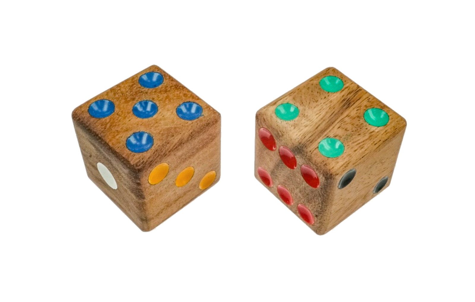 LOGOPLAY Spiel Spielwürfel aus Holz Gr. XL, Familienspiel, 2 Spielwürfel im Set Würfel 4 cm Kantenlänge aus Holz mit farbigen