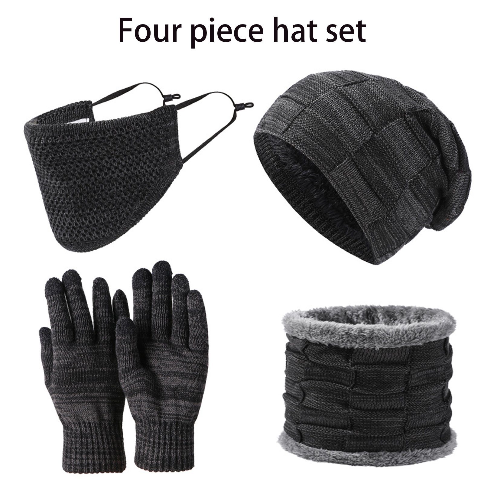 Schwarz Handschuhe 1 in & Gesichtsabdeckung, 4 Winter in Mütze Hut, 4 Handschuhe 1 Touchscreen Schal, 1 Kit Paar Schal Warmes Zubehör Beanie Schal, Hut, Rutaqian
