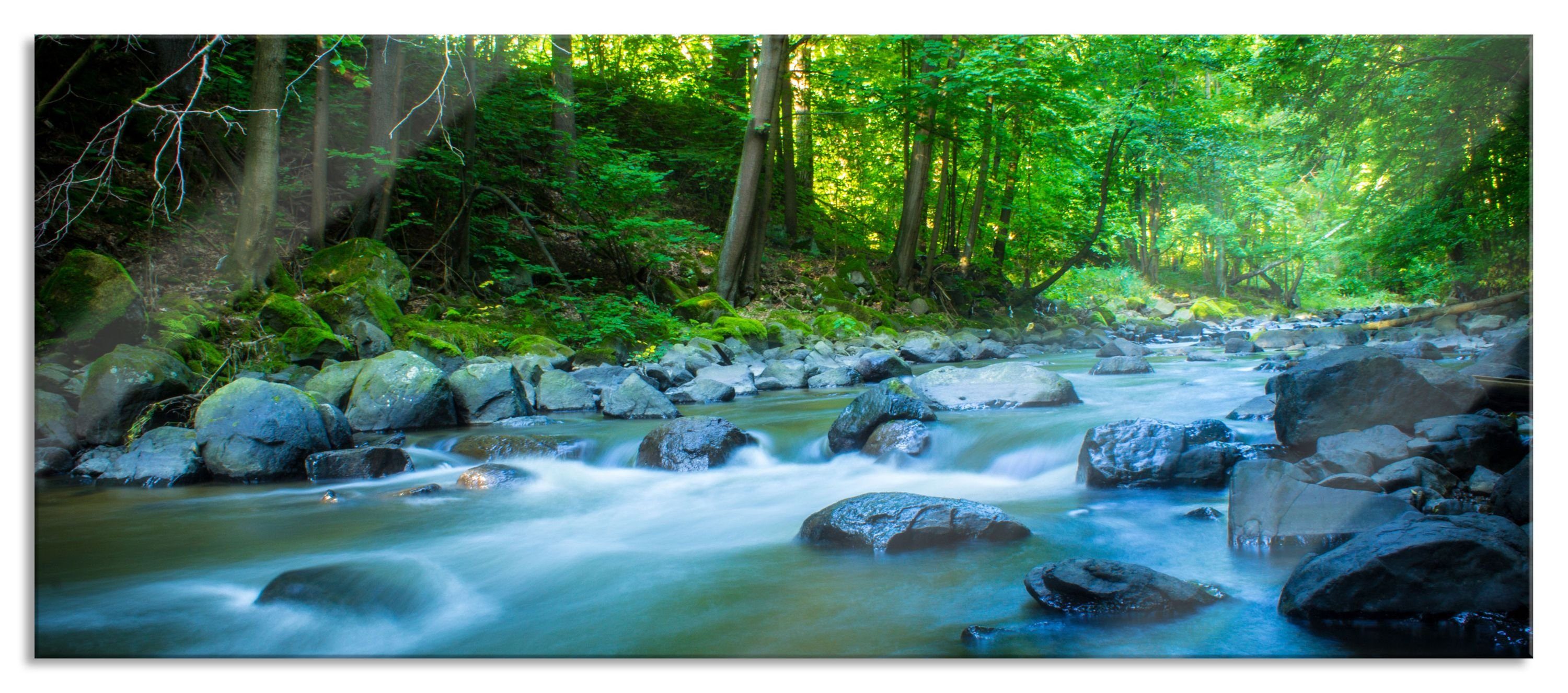 Pixxprint Glasbild Fluss mit Steinen, Fluss mit Steinen (1 St), Glasbild aus Echtglas, inkl. Aufhängungen und Abstandshalter