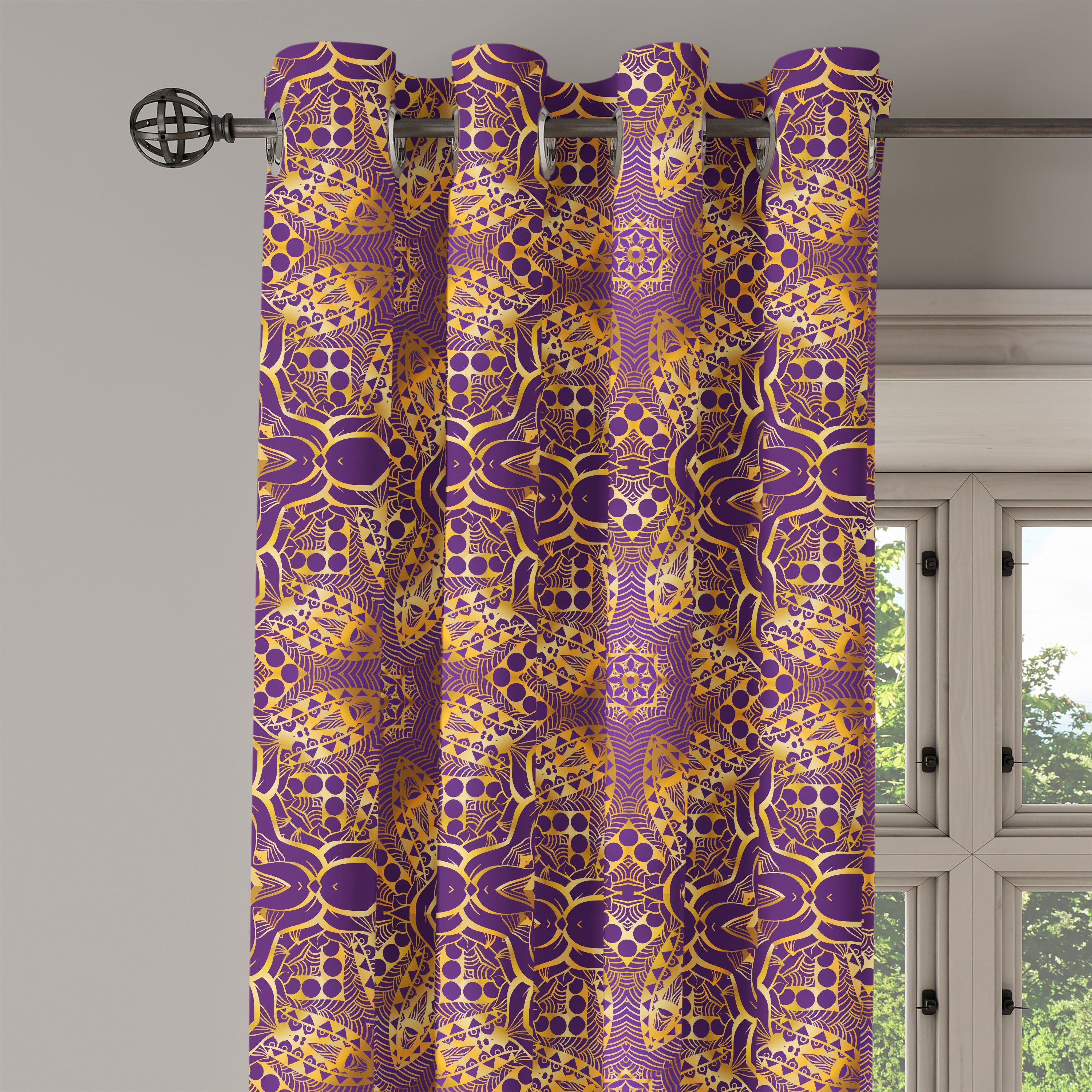 Abakuhaus, 2-Panel-Fenstervorhänge lila Gardine Dekorative Wohnzimmer, Mandala Schlafzimmer Boho-Motiv für