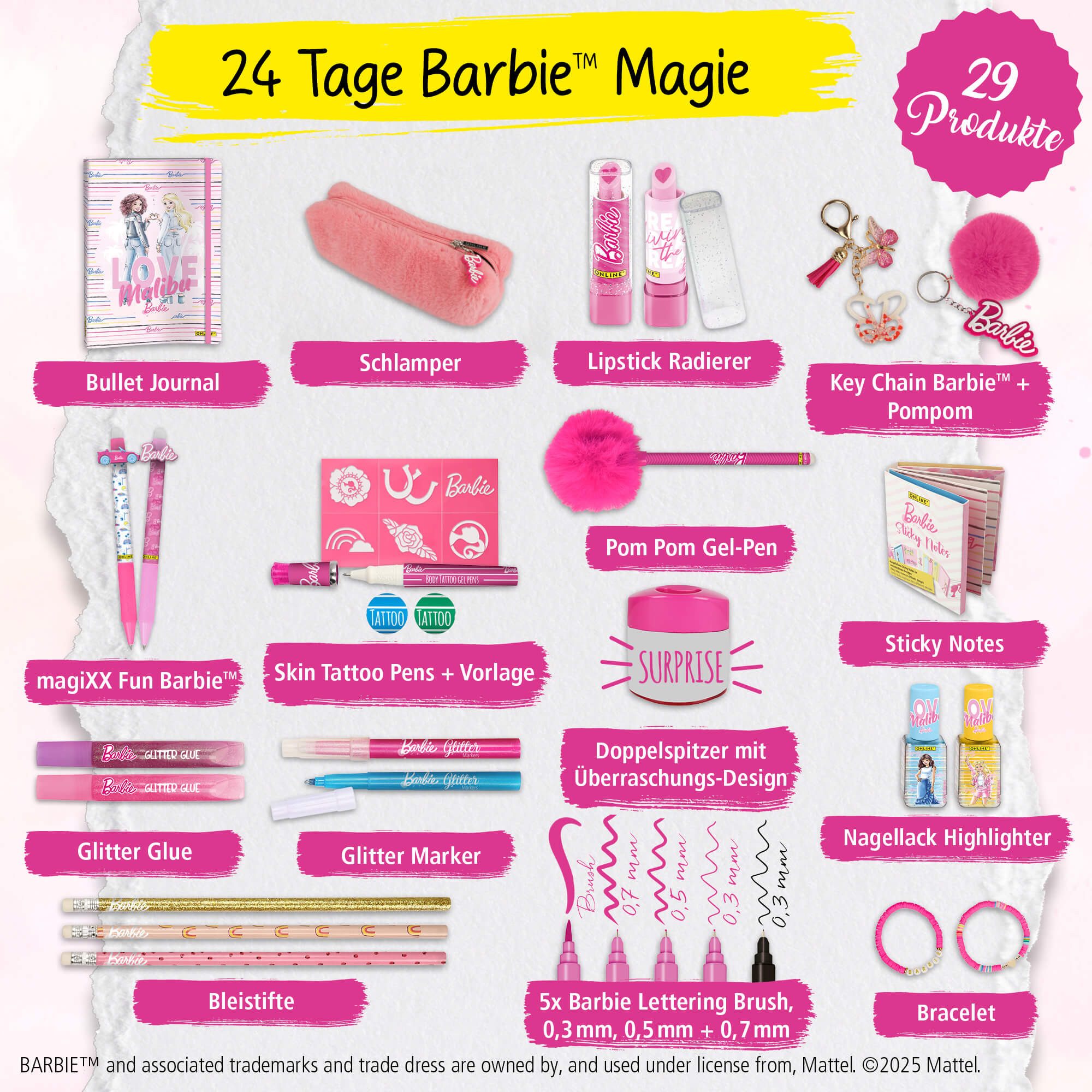 Online Pen Adventskalender Barbie Adventskalender, Barbie Adventskalender Kinder 2025, 29 Produkte wie Gelpens – Bild 4 von 5