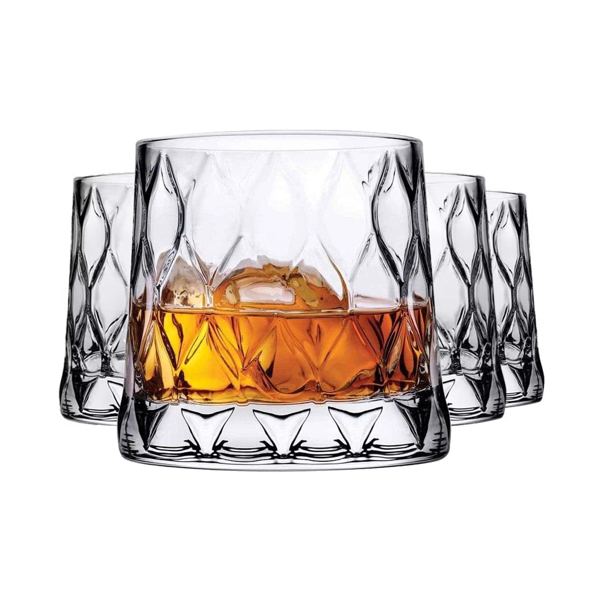 Pasabahce Стекло-Set Leafy Whiskeyglas, Glas, ideal für Whisky, Bourbon & Cocktails, 300ml, 4er Set