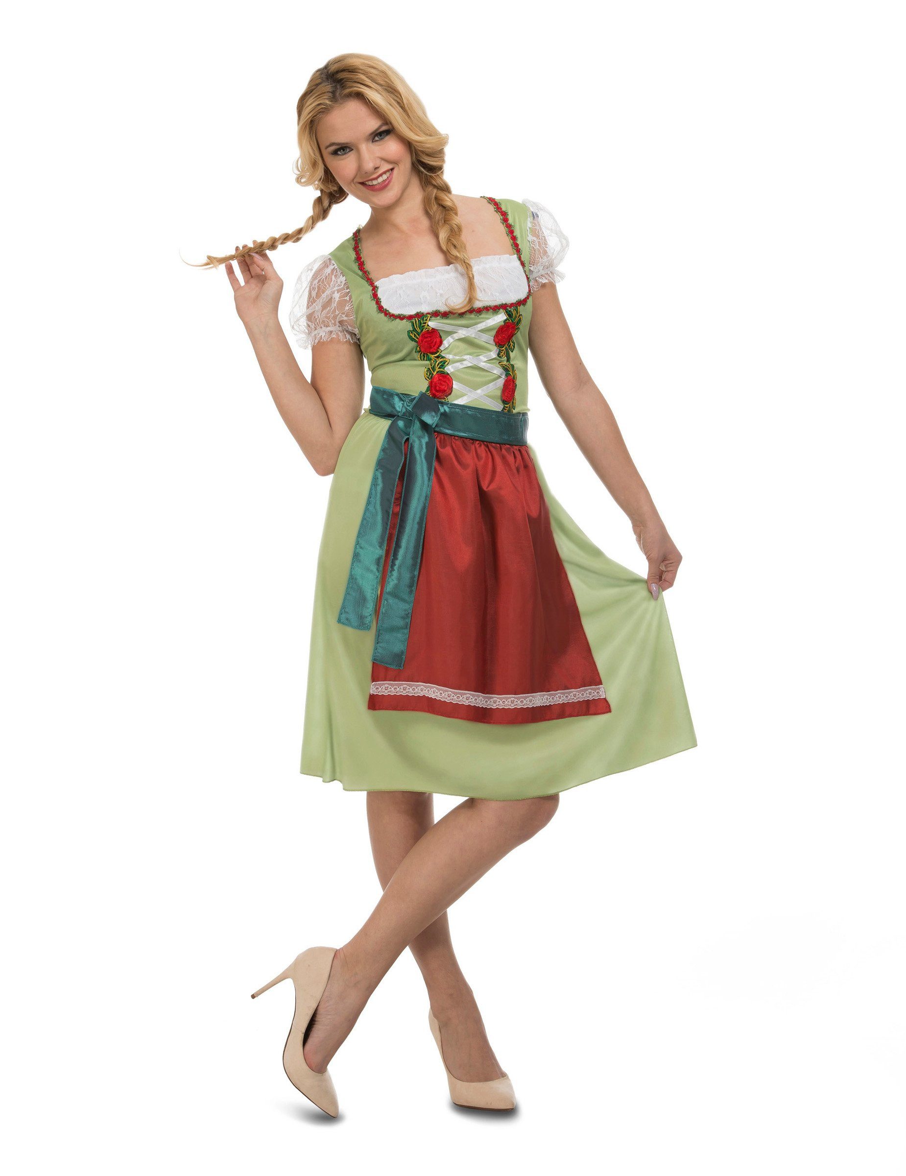 Viving Costumes Partyanzug Dirndl für Damen Frühlingsfest-Outfit grün-rot