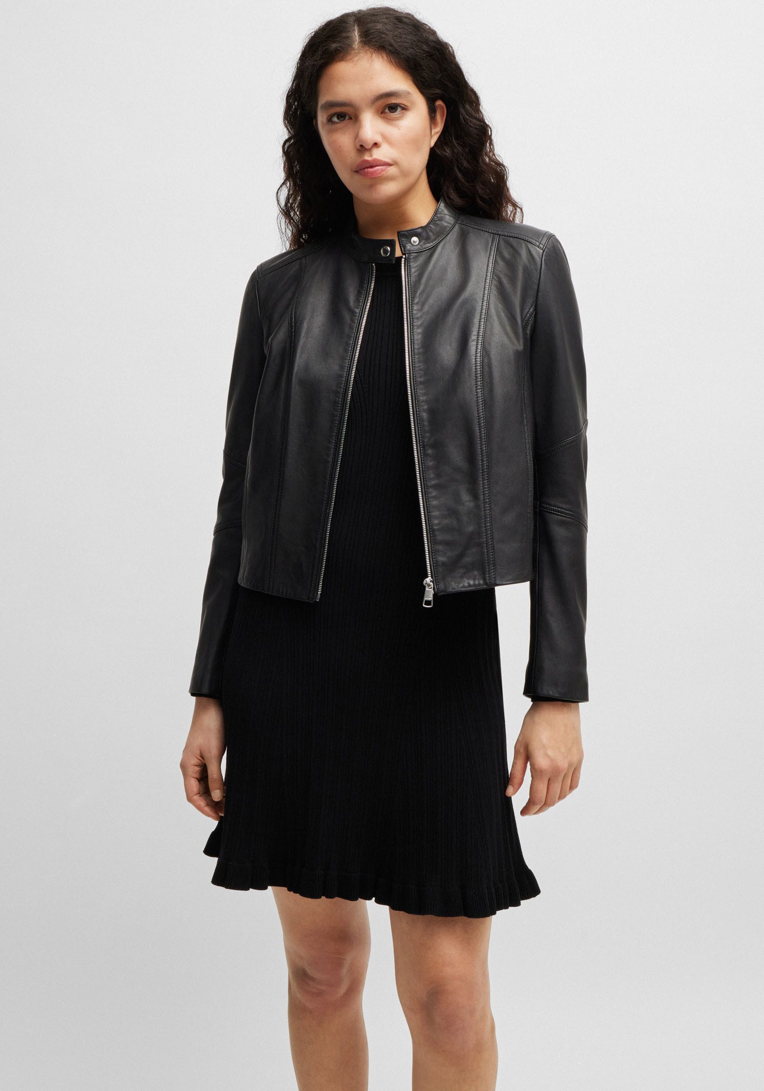 BOSS ORANGE Lederjacke "Saleste Premium Damenmode", mit Stehkragen günstig online kaufen