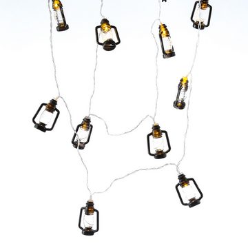 MARELIDA LED-Lichterkette Mini Laternen Dekogirlande mit 10 schwarzen Mini Sturmlaternen L: 1,8m, 10-flammig