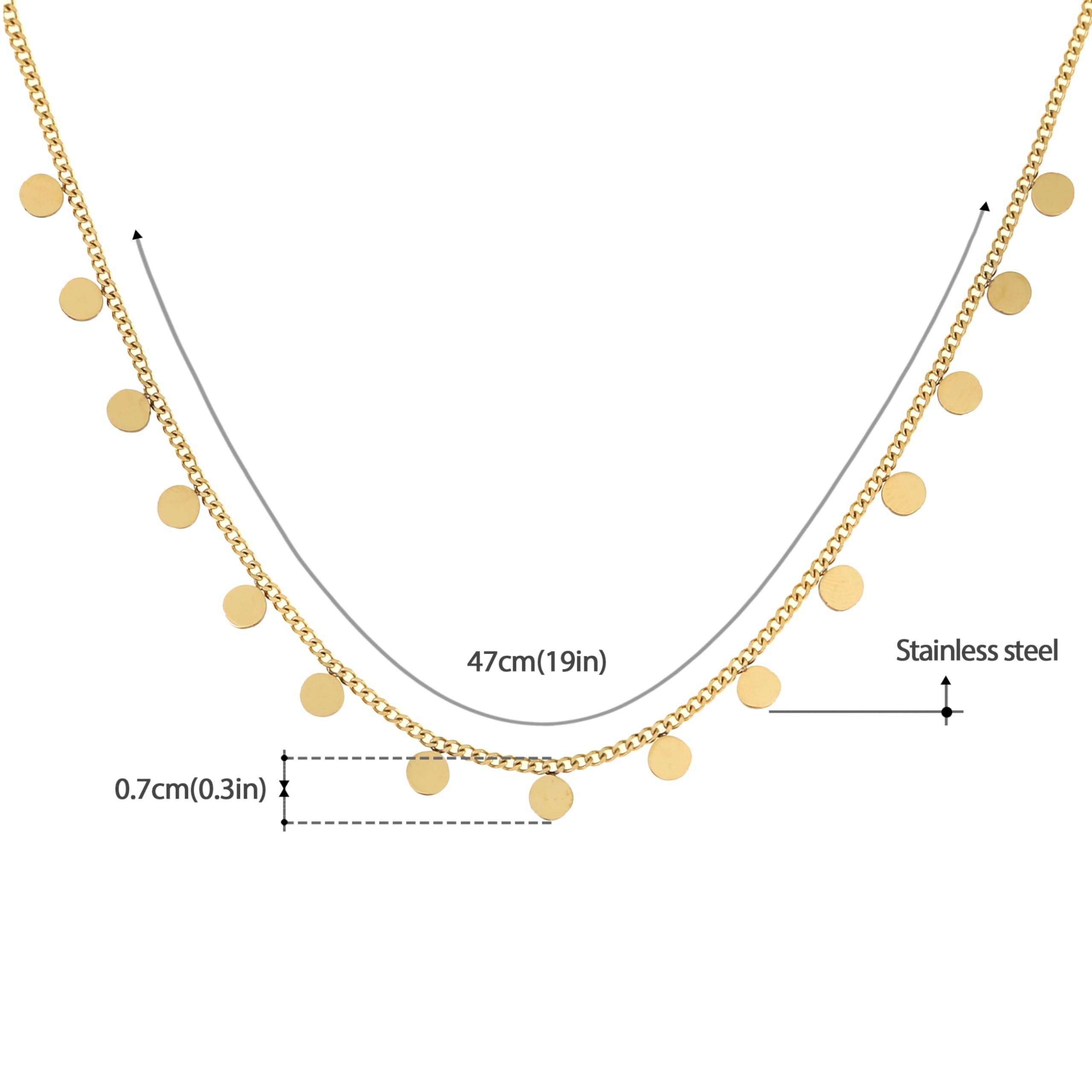 Made by Nami Edelstahlkette Damen Kette in Gold mit kleinen runden Plättchen, Geschenke für Frauen Schmuck Damen 40 + 5 cm Länge