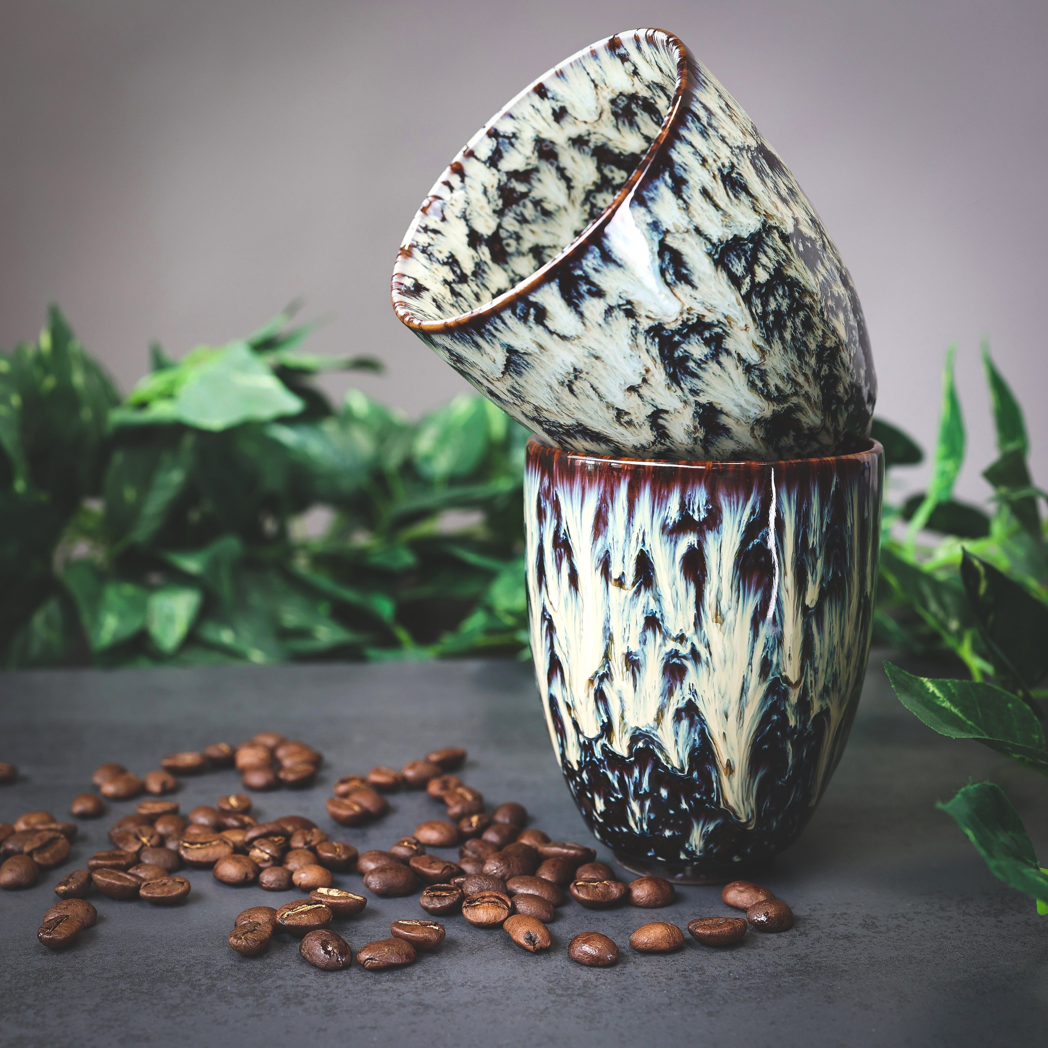 Ganzoo Tasse Kaffee 200ml ohne Henkel Becher Design 2er Kaffee-Tasse Keramik, Set