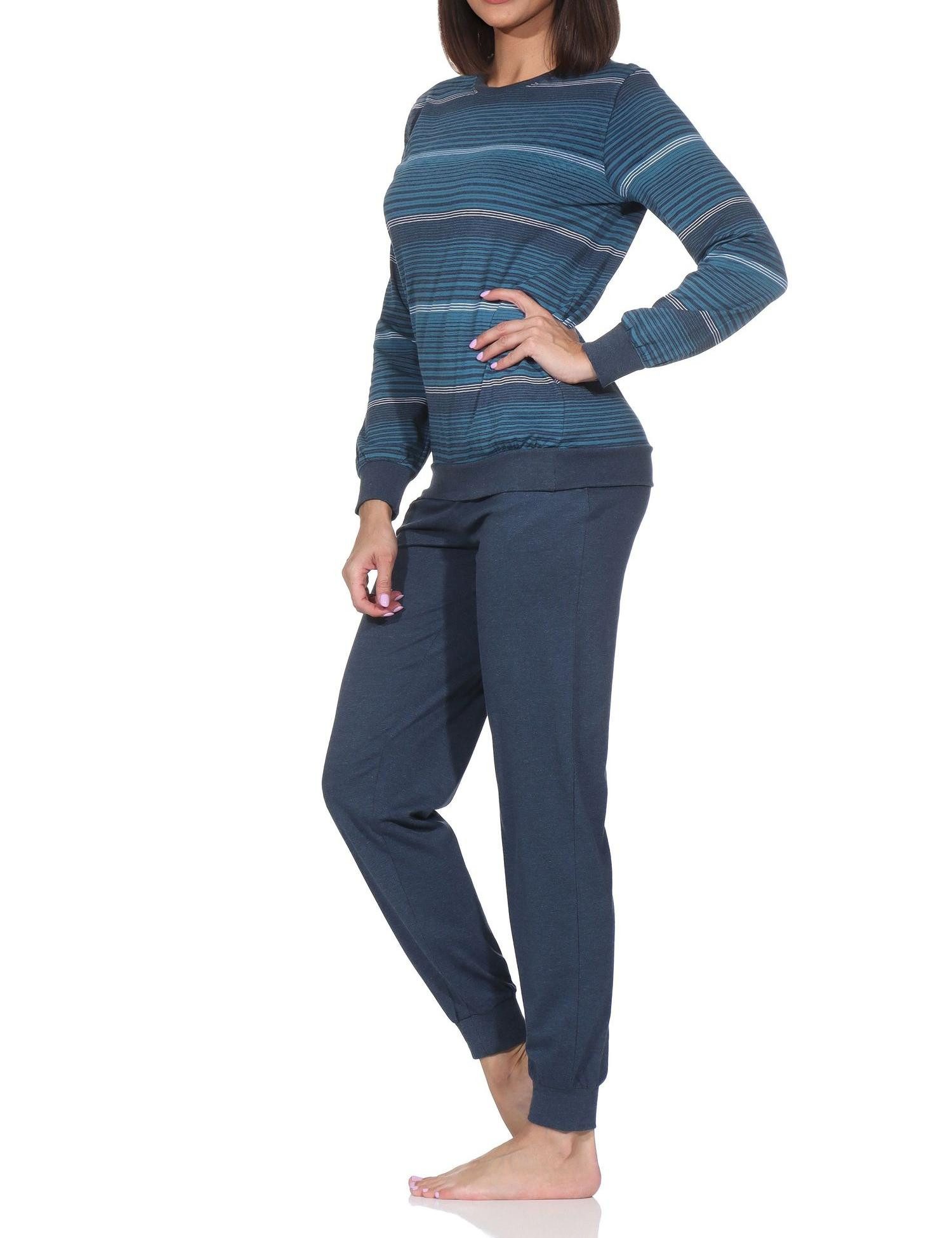 Normann Pyjama Normann Damen langarm Schlafanzug mit Bündchen - auch in Übergrössen