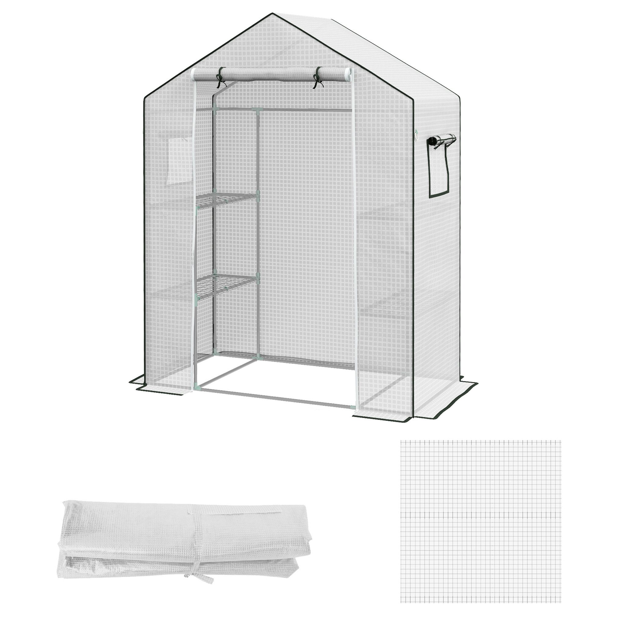 MC Star Gewächshaus 1,4 x 1,9 m, wasserdicht Gartenfolie mit UV Schutz Fenster, Reißfest Folie aus Polyethylen, Abdeckplane für Treibhaus, Tunnelfolie für Außenbereich, Pflanzen, Weiß