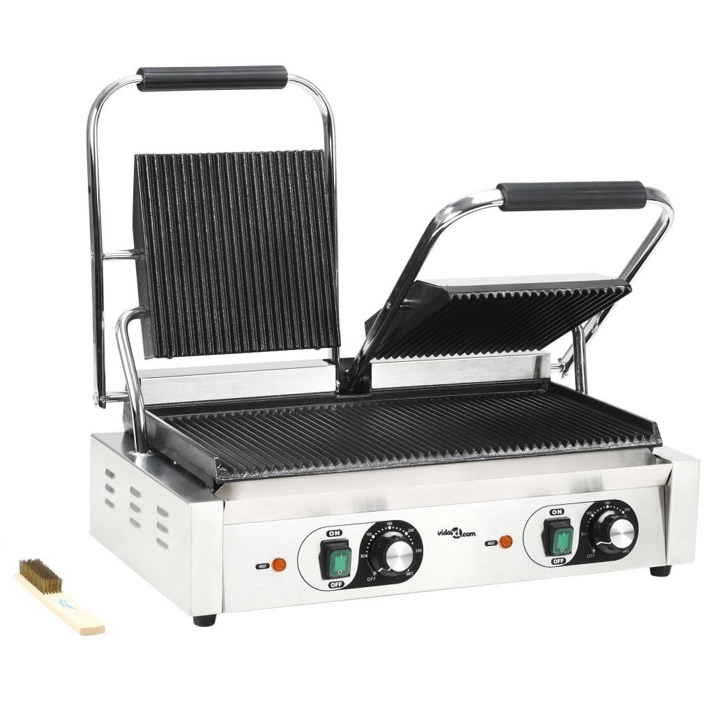 vidaXL Kontaktgrill 57 x 305 x 20 cm Doppelter Gerillter Panini-Grill 3600 W 58x41x19 cm