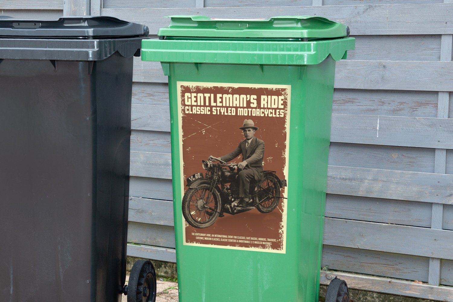 Abfalbehälter St), - Vintage - Rauchen Mülleimer-aufkleber, (1 Wandsticker Motor Mancave Mülltonne, Container, - Sticker, MuchoWow