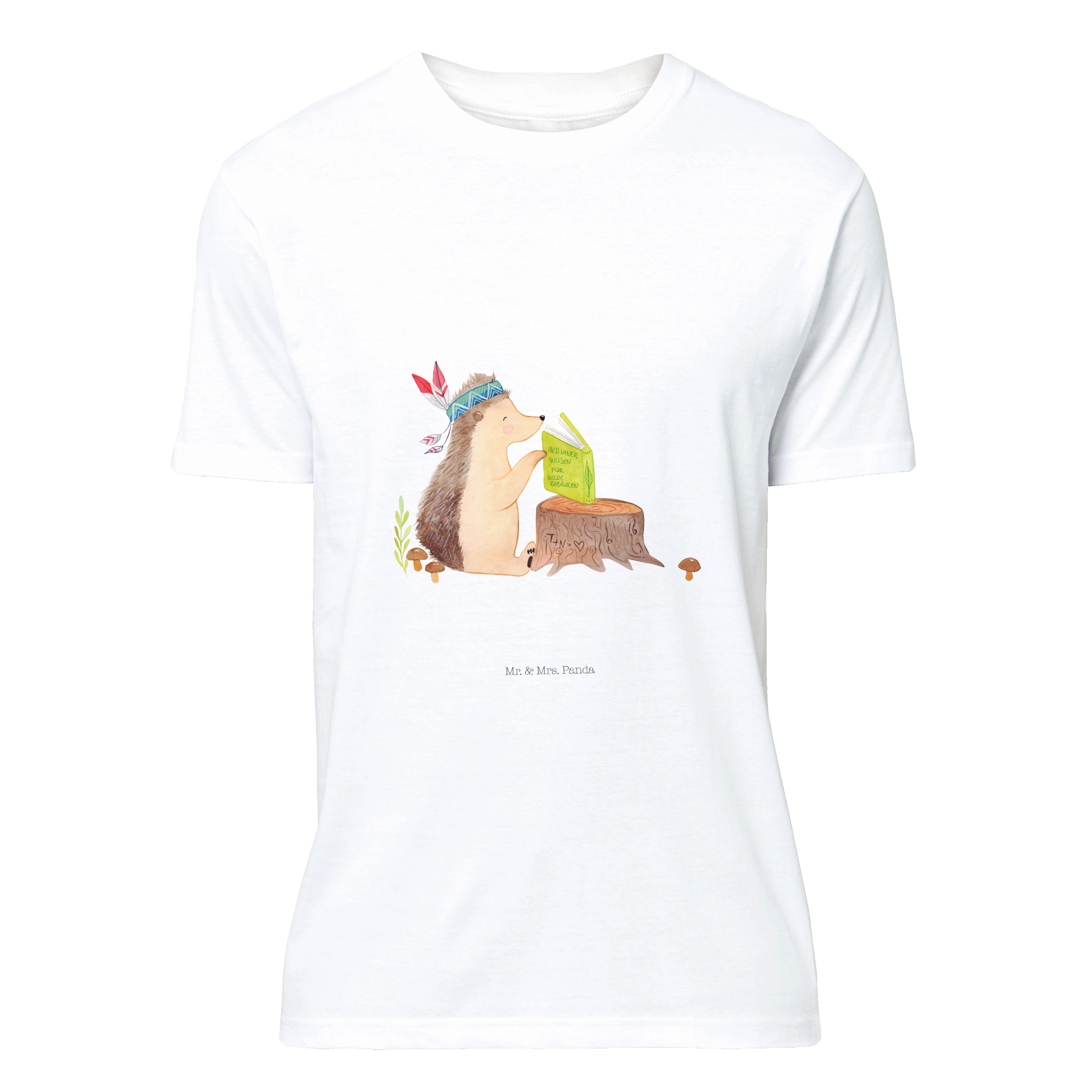 T-Shirt Igel mit Federkopfschmuck - Weiß - Geschenk, Schlafshirt, Waldtiere