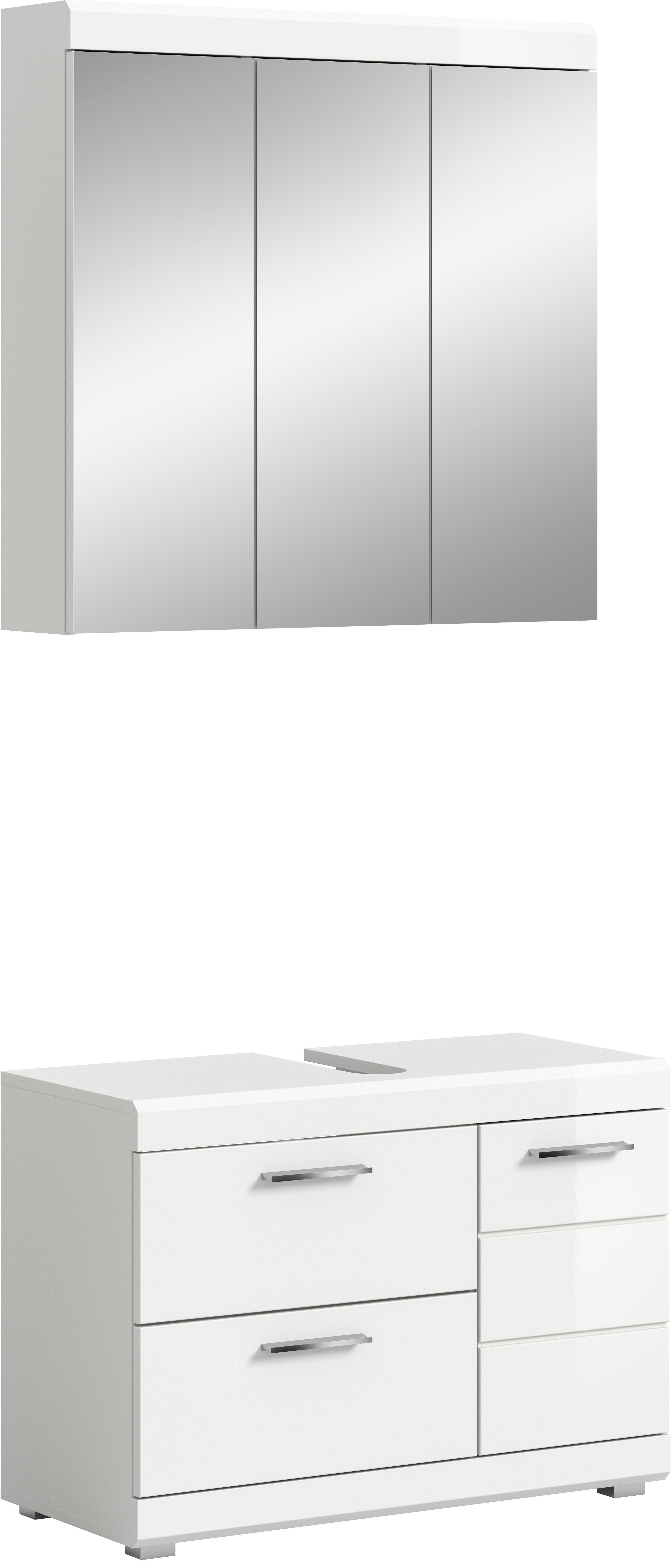 welltime Badmöbel-Set SIENA, 2-teilig, Waschbeckenunterschrank & Spiegelschrank, MDF-Front, (TOPSELLER!, individuell um weitere Artikel der Serie SIENA erweiterbar), Badmöbel, Kombination, Badezimmer, Badset, Möbel-Set, Set
