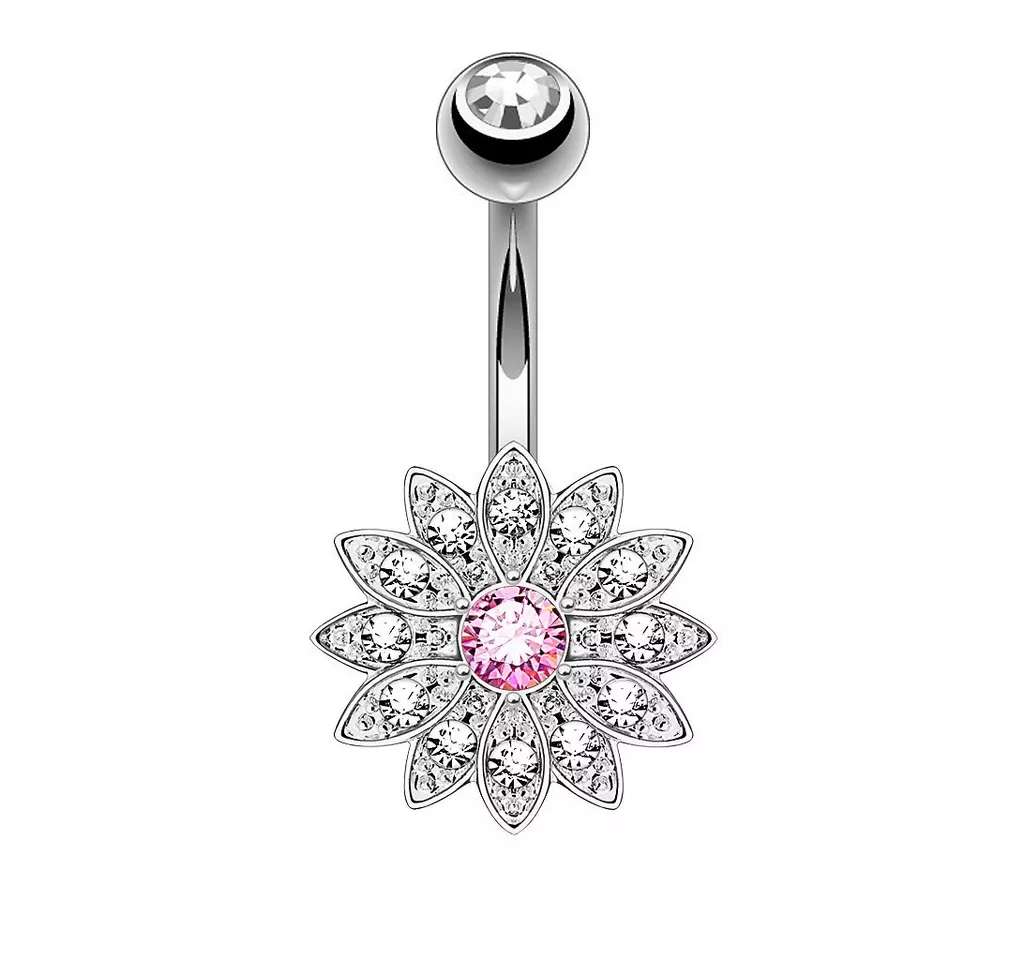 Taffstyle Bauchnabelpiercing Banane Piercing Bauchpiercing Chirurgenstahl Kristall Blume (Eleganter Blütenanhänger mit Zirkonia Kristallen und Kugelverschluss)