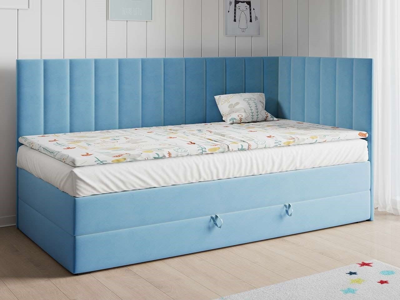 MKS MÖBEL Kinderbett LAURA 3, Bett Boxspringbett mit Matratze - Kinderbett Jugendbett Einzelbett Blau