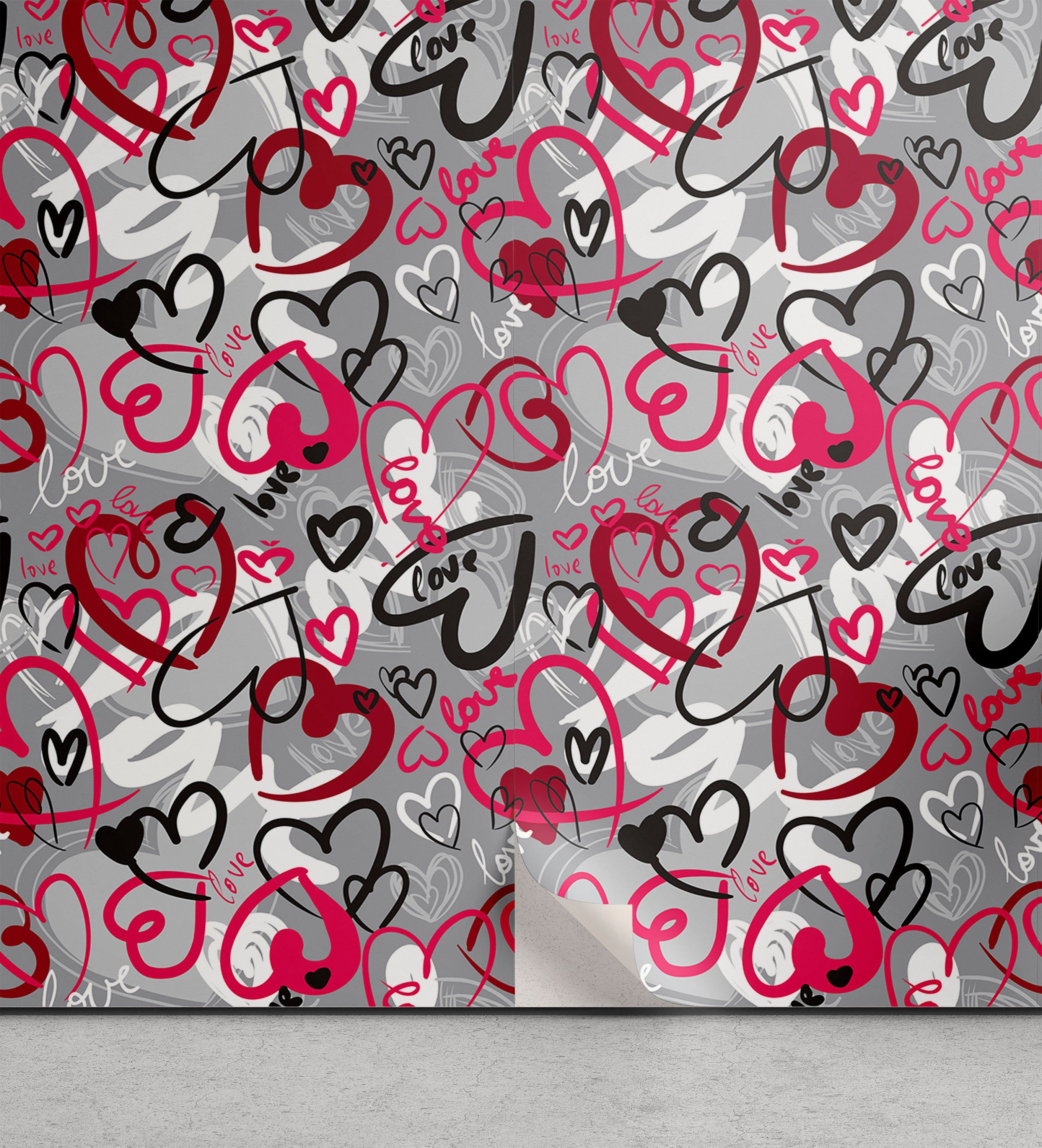 Abakuhaus Vinyltapete selbstklebendes Wohnzimmer Küchenakzent, Liebe Romantisches Random Hearts