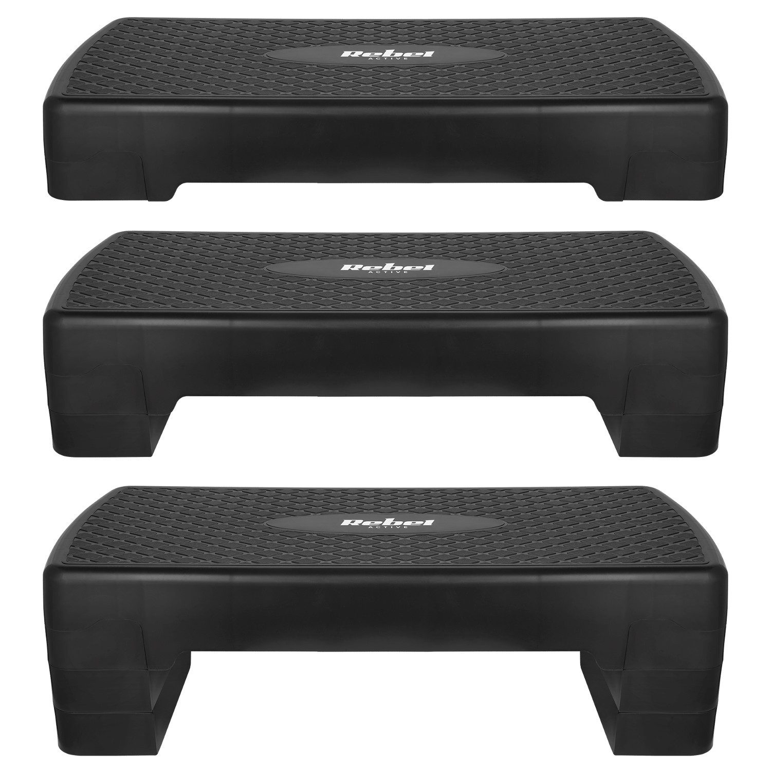 REBEL Stepper RBA-3227-BK Aerobic- und Fitness-Step Active, 3 Stufen, 68 cm, schwarz