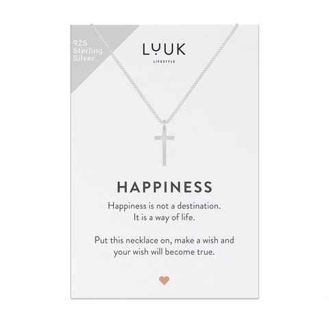 LUUK LIFESTYLE Silberkette Kreuz, 925er Sterling Silber mit Kreuzanhänger und HAPPINESS Geschenkkarte, religiöser Schmuck für Frauen, Kruzifix, Geschenk für Taufe, Kommunion und kirchliche Anlässe, Silber