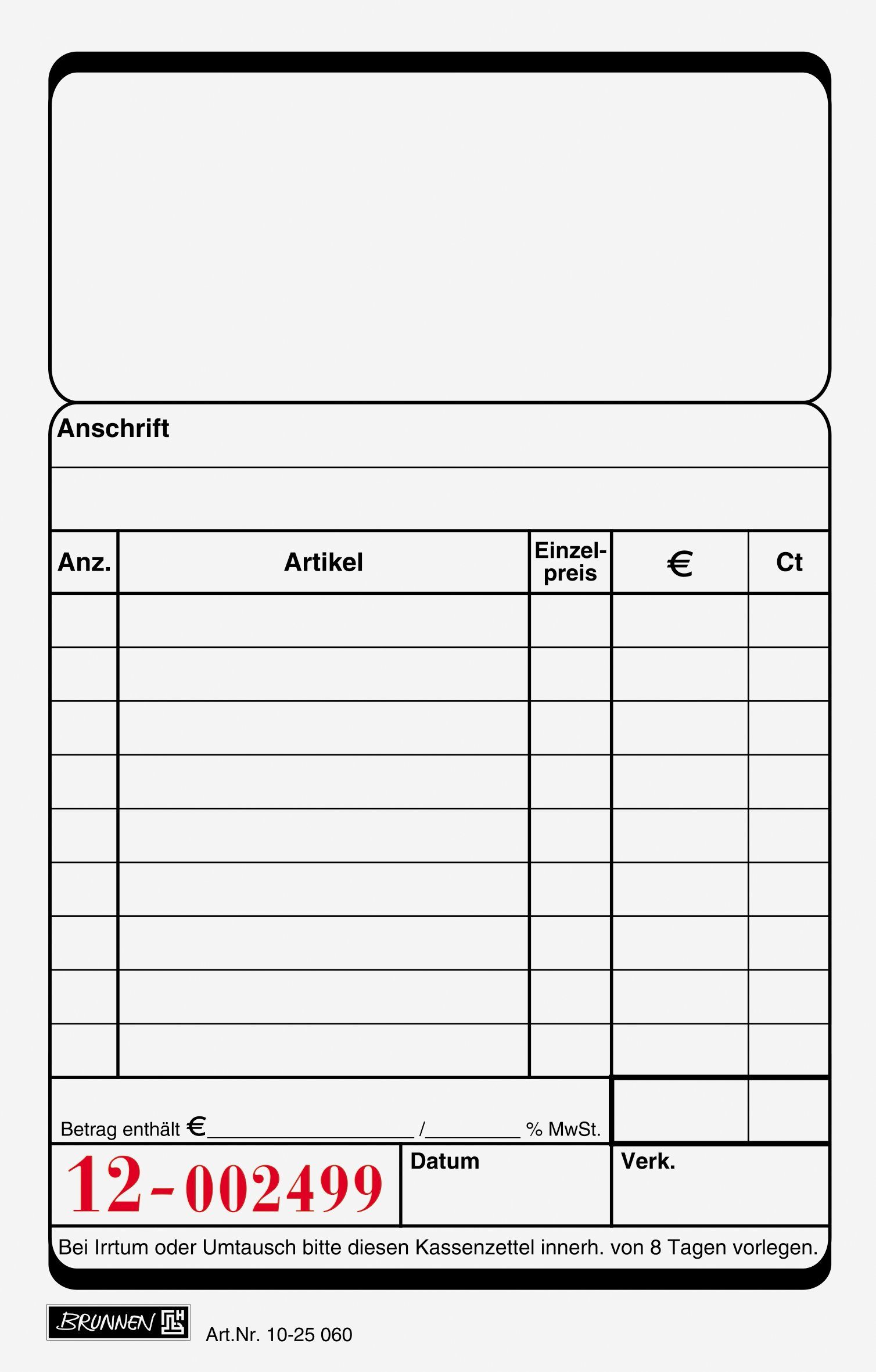 BRUNNEN Frischhaltebeutel BRUNNEN 102506010 Kassenblock, 100 × 150 mm, 100 Blatt, 10 Stück