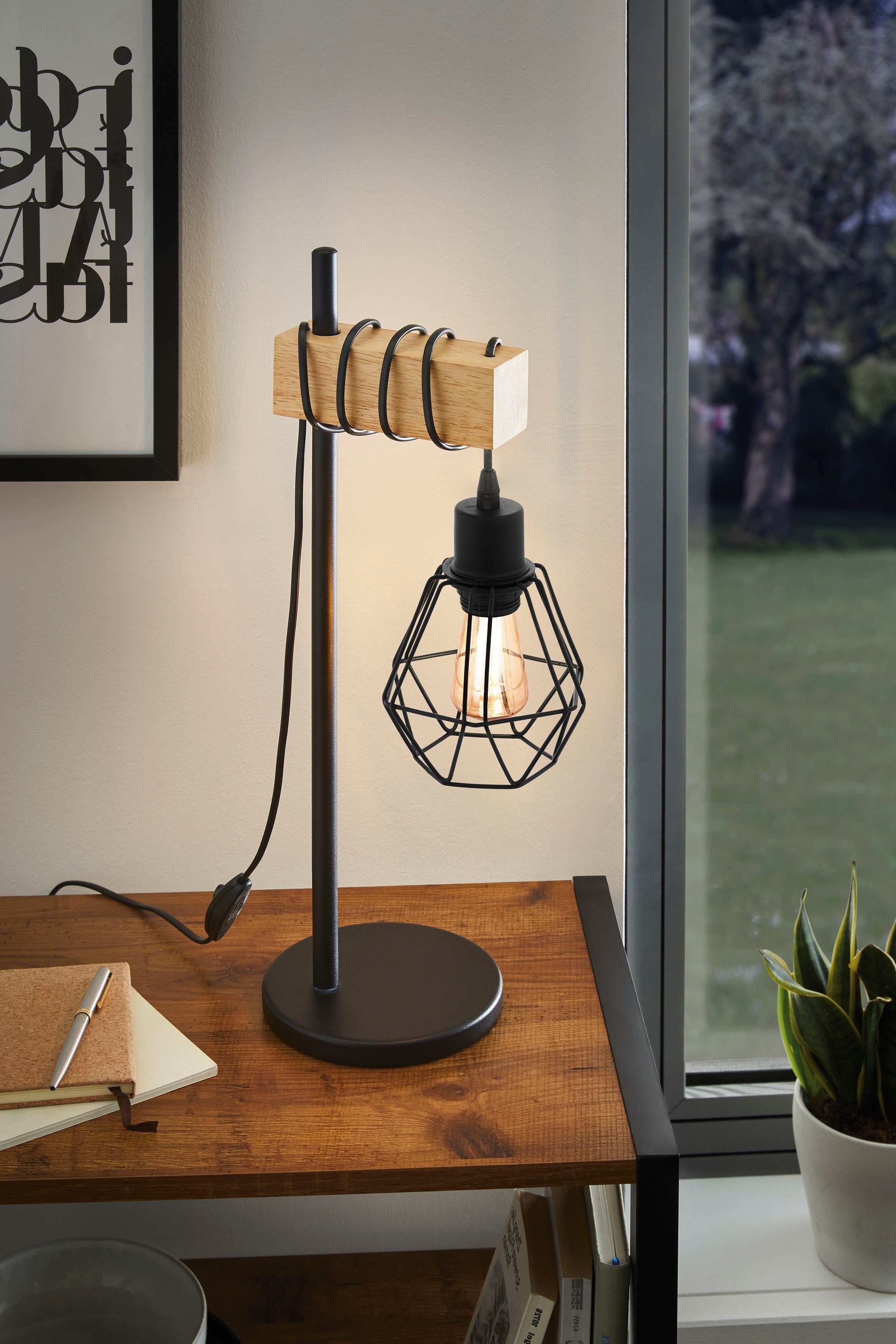 EGLO Tischleuchte TOWNSHEND 5 Tischlampe, Stahl und Holz, E27, IP20, Nachttischlampe, Ein-/Ausschalter, ohne Leuchtmittel, Tischleuchte, L22 x B15,5 x H50 cm, s – Bild 5 von 5