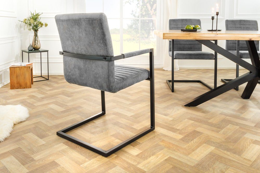 riess-ambiente Freischwinger LOFT vintage grau / schwarz (Einzelartikel, 1 St), Esszimmer · Microfaser · Metall · mit Armlehne · Industrial – Bild 3 von 5