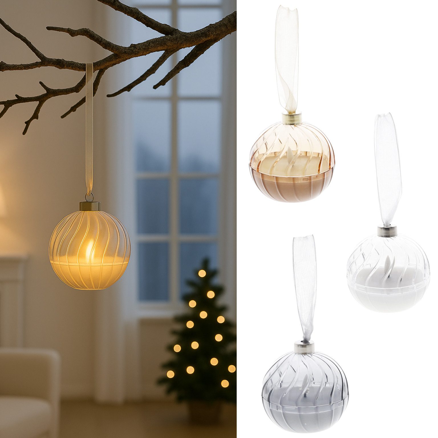 mucHome Christbaumschmuck 3x LED Christbaumkugeln 9cm, Echtwachs Timer-Funktion (3-tlg)