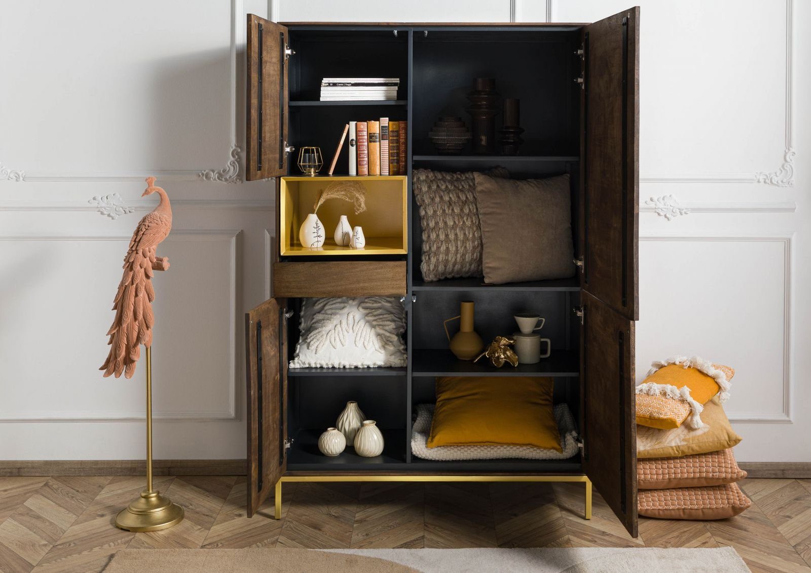 Massivmoebel24 Highboard CHICAGO (Massivholz), Highboard Mango 111x45x175 braun geölt CHICAGO #109