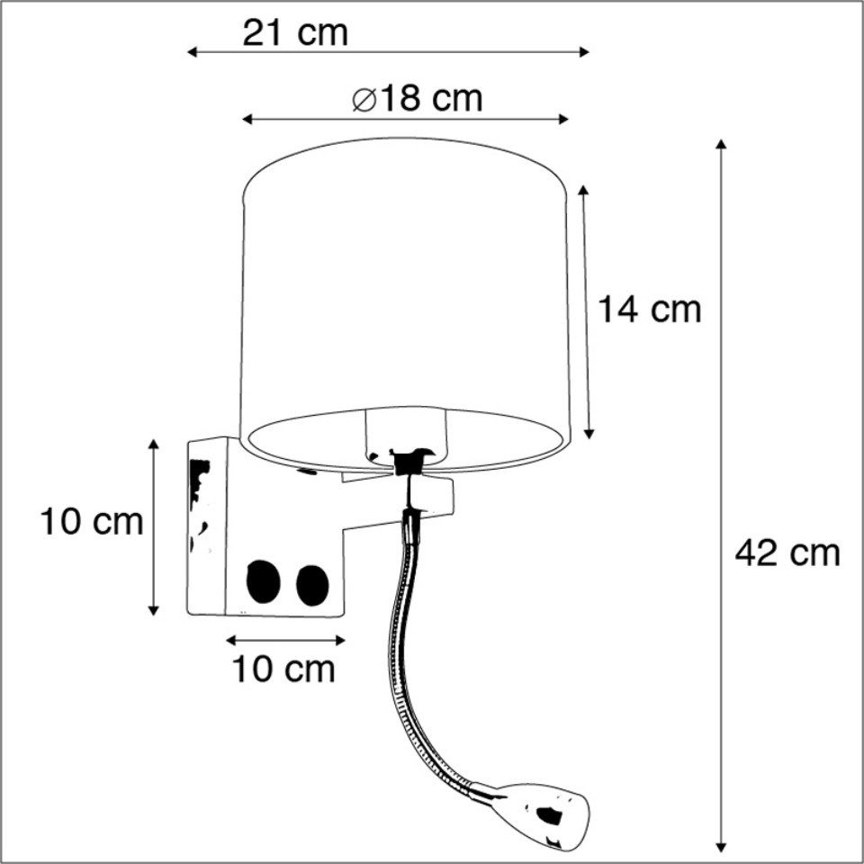 Qazqa LED Leselampe Brescia combi, Smarte Leuchte, LED wechselbar, Extra-Warmweiß, QAZQA Lese­leuchte, e27, Grau, Stahl, Modern
