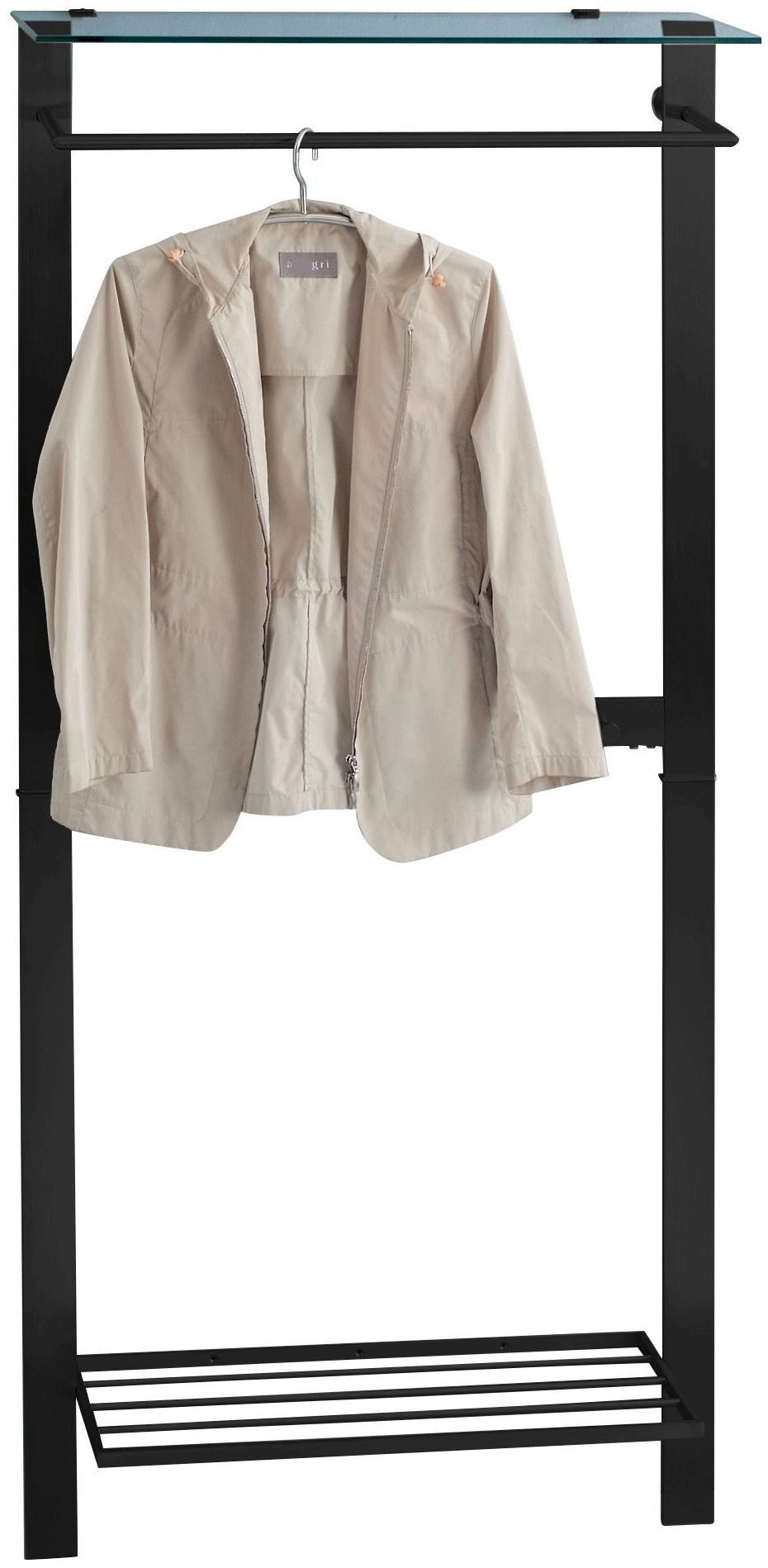 M2 Kollektion Garderobe Valencia, Schuhablage Hutablage Sicherheitsglas Metall 80x190x33cm