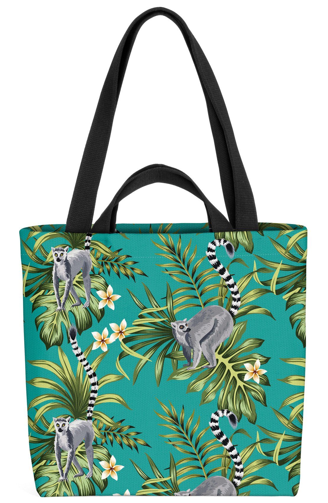Palmen-Blätter Affe Hibiskus (1-tlg), Blumen-Muster Tropische Tier-Muster VOID Henkeltasche Lemuren