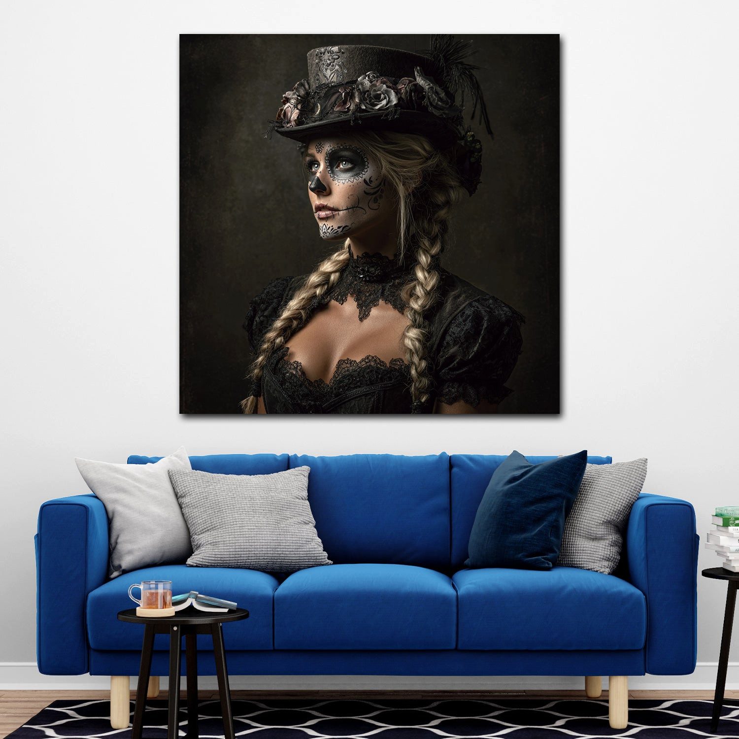 Artedinoi Leinwandbild Gothic Stil La Catrina Make-up Leinwandbild Wandbild Kunstdruck XL Wan, La Catrina im Gothic-Stil