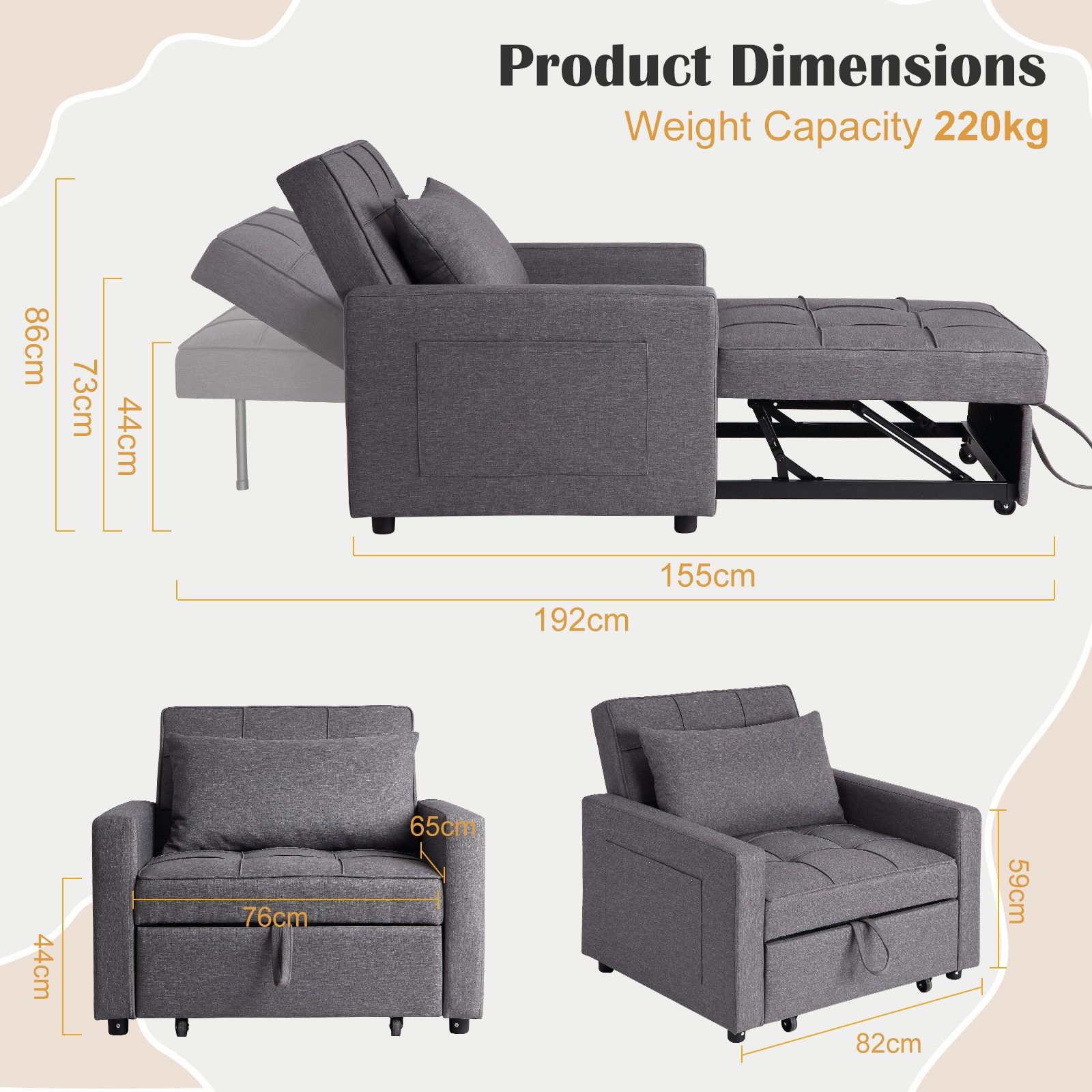 GarveeMore Schlafsofa 3-In-1 Bettsofa mit Schlaffunktion Faltbares Einzelso günstig online kaufen