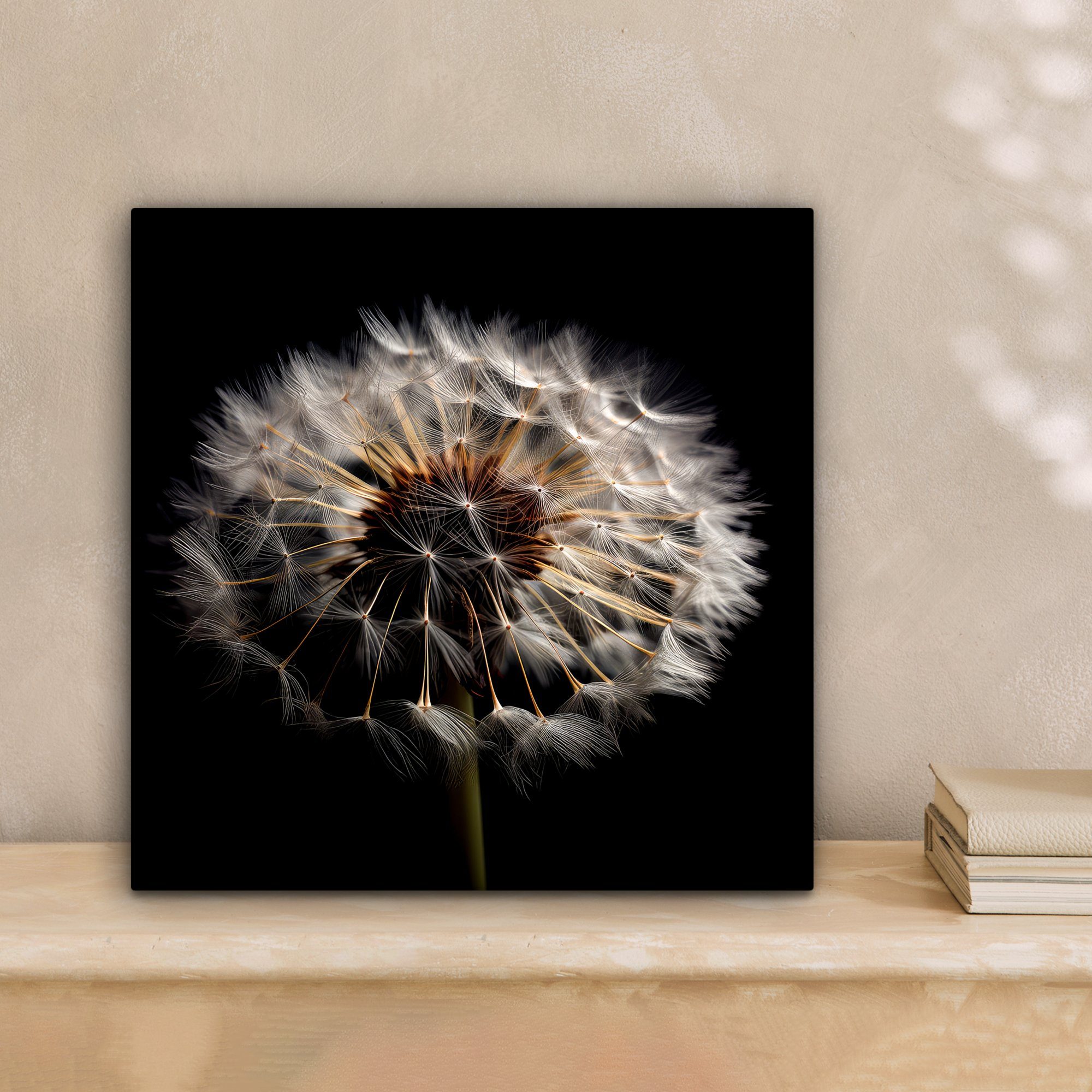 OneMillionCanvasses® Leinwandbild Blumen - - Schwarz Natur 20x20 Schlafzimmer, Bilder Wohnzimmer Porträt, Leinwand Löwenzahn für St), (1 - - cm