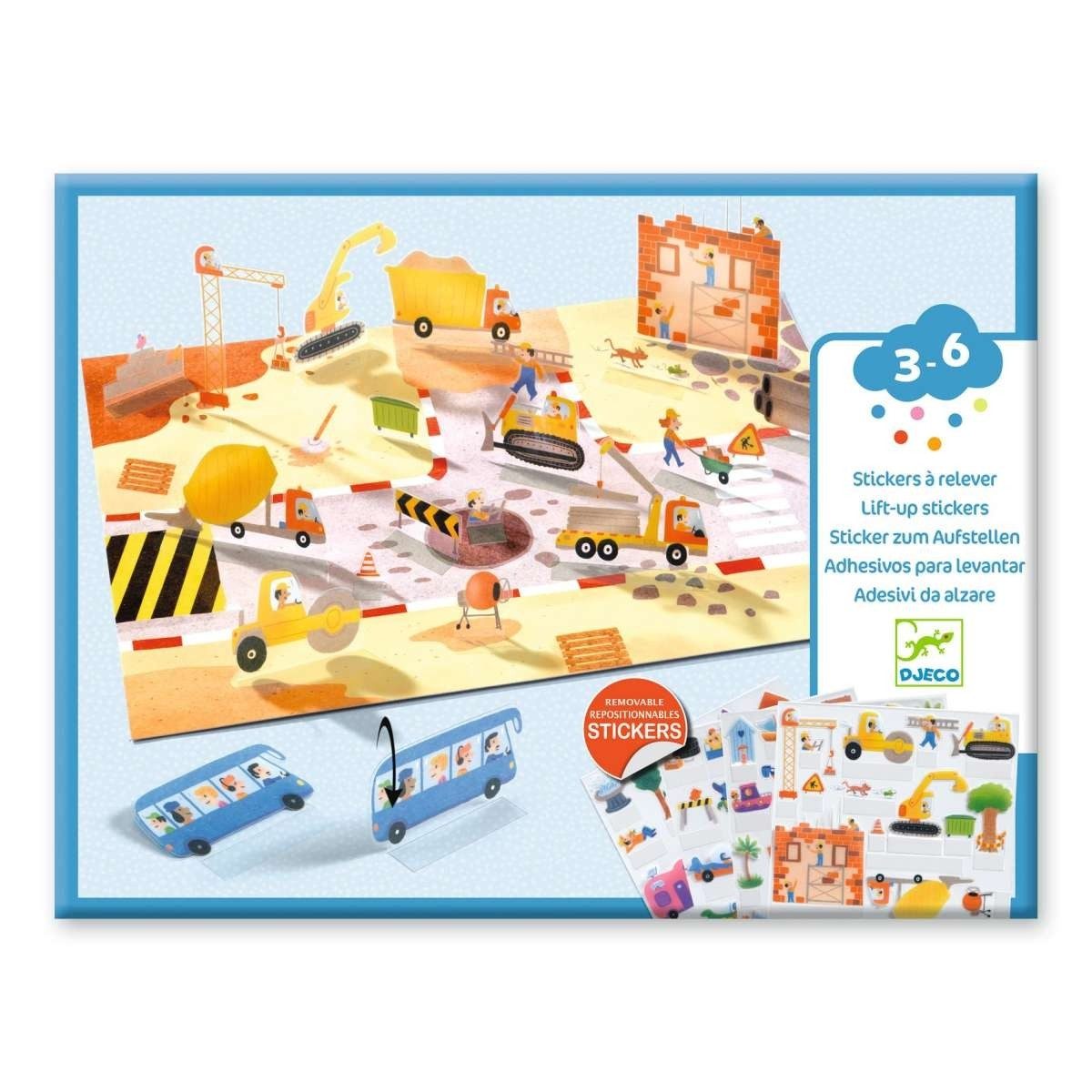 DJECO Kreativset Aufstellbare Sticker Fahrzeuge, kreatives Spiel für Kinder ab 3 Jahren