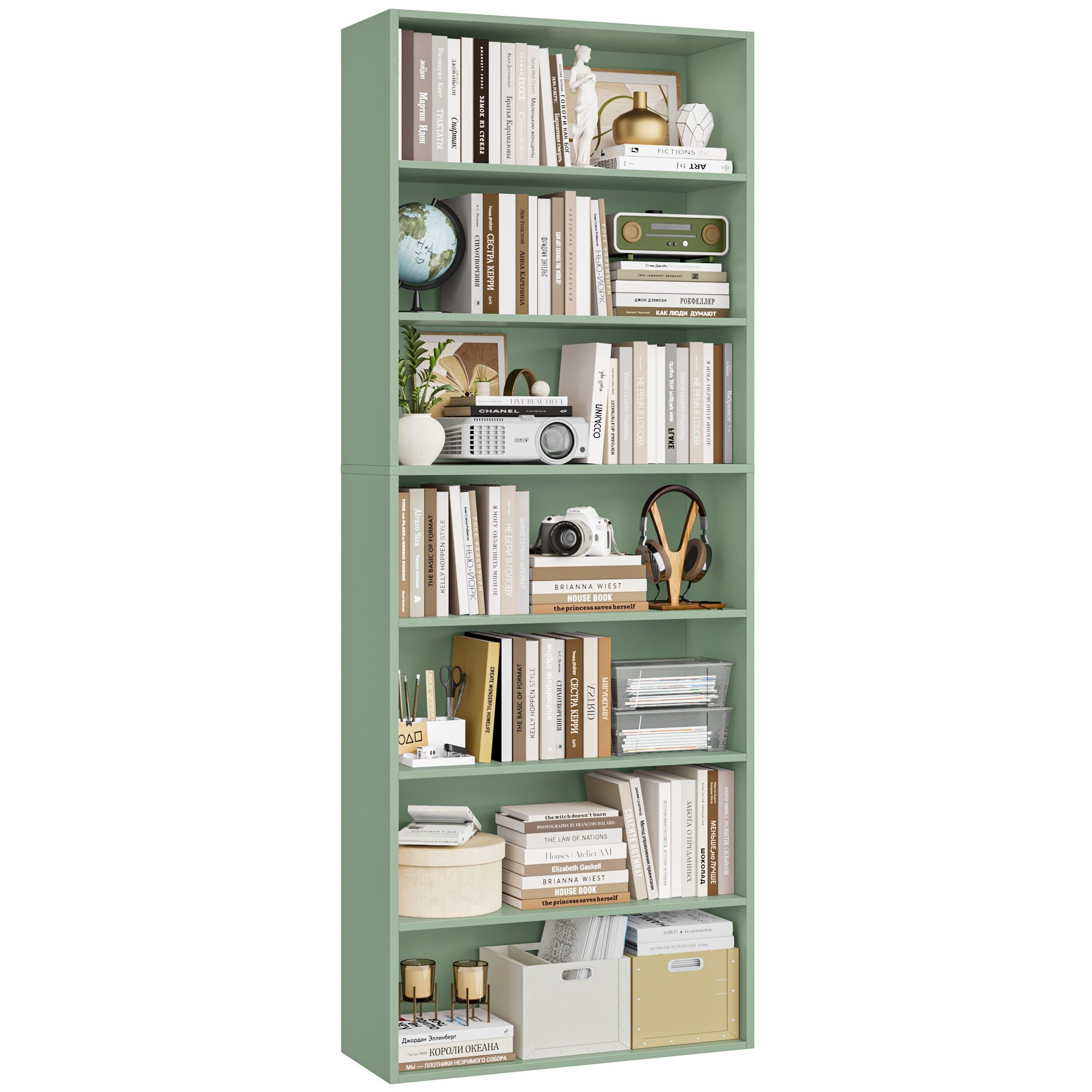 Homfa Bücherregal, 210cm Standregal, Bücherschrank mit 7 Fächern, blau