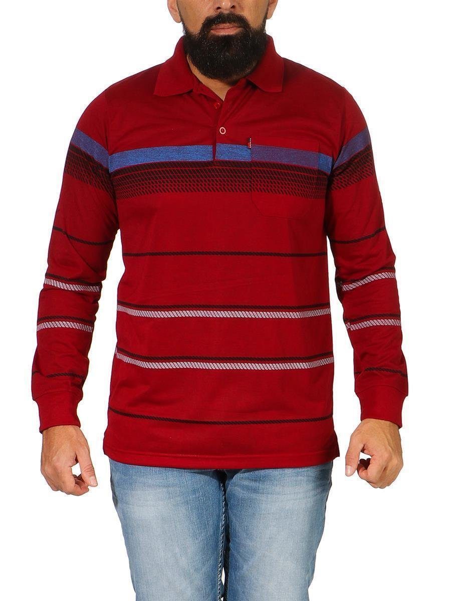 M (1-tlg) Rot Langarm XXL Brusttaschen XL Longsleeve EloModa Polo L Shirt mit Herren Gr. Poloshirt