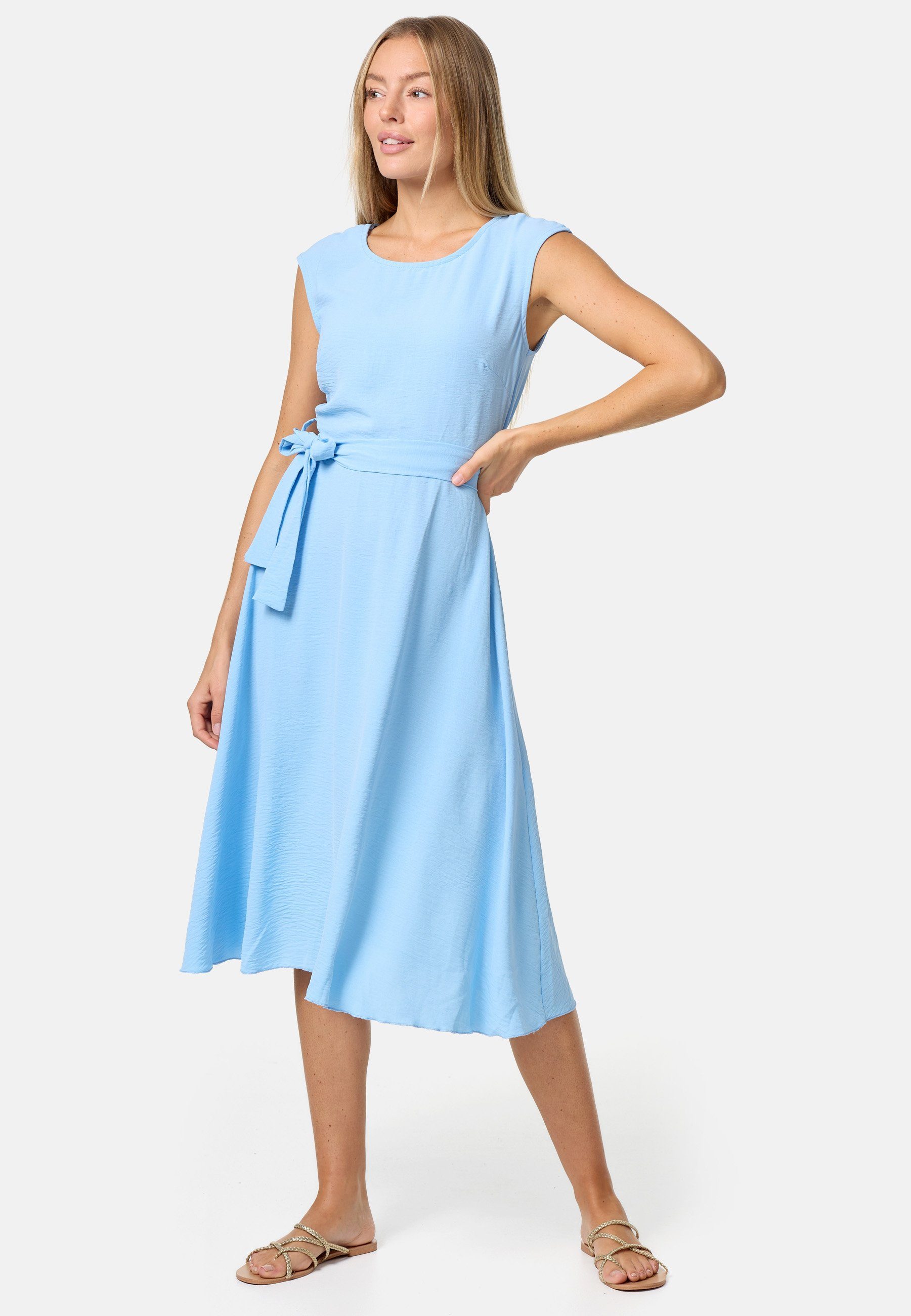 PM SELECTED Midikleid PM-26 (Ärmelloses Sommerkleid Dress mit Bindeband in Einheitsgröße) Blau