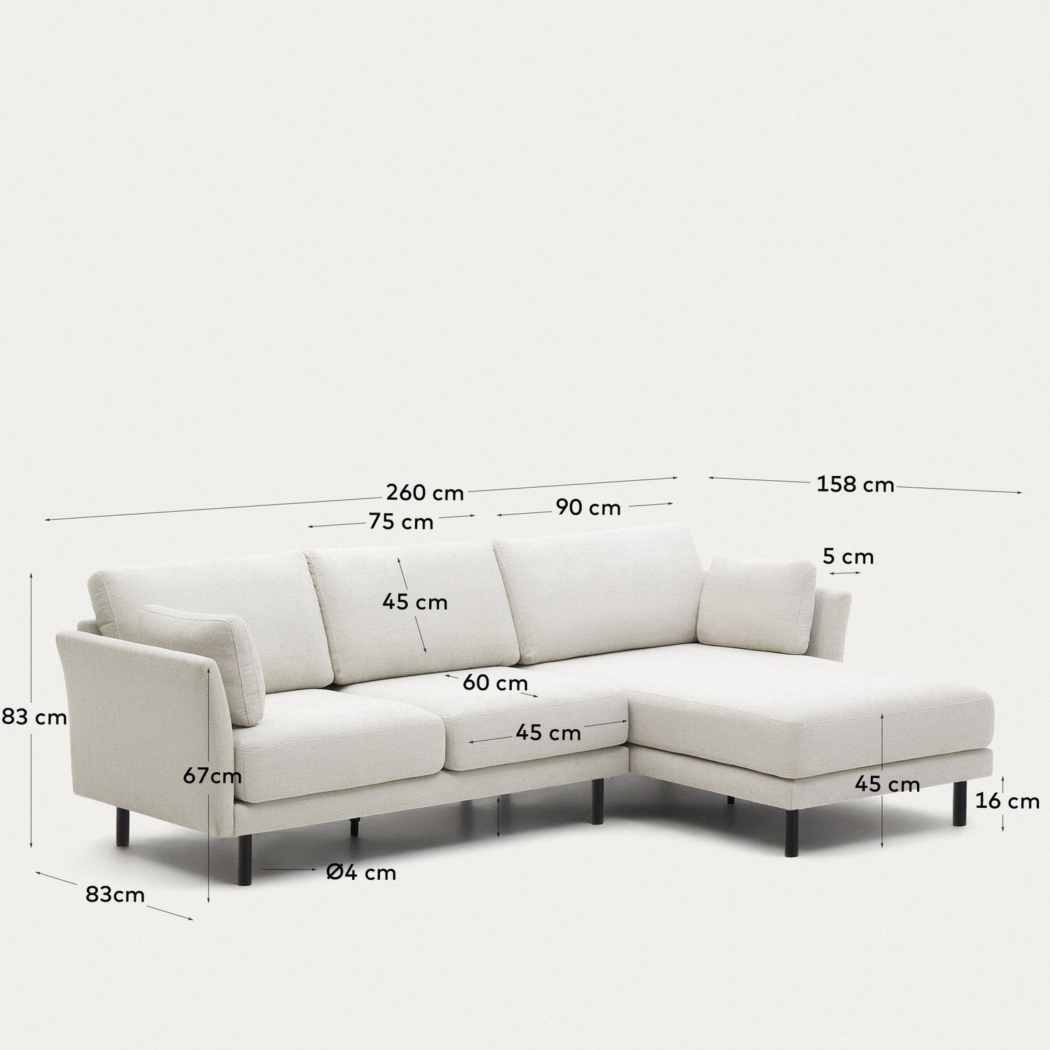 Natur24 Sofa 3-Sitzer Sofa 158 Stuhl x x Gilma Neu 260 cm Chenille Couch 83