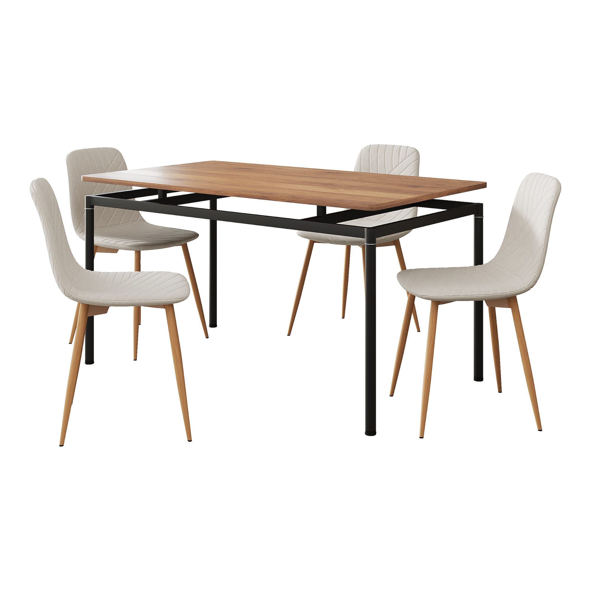 en.casa Essgruppe, (Set, 5-tlg), »Hemnes« Textilbezug Stahlbeine Beige
