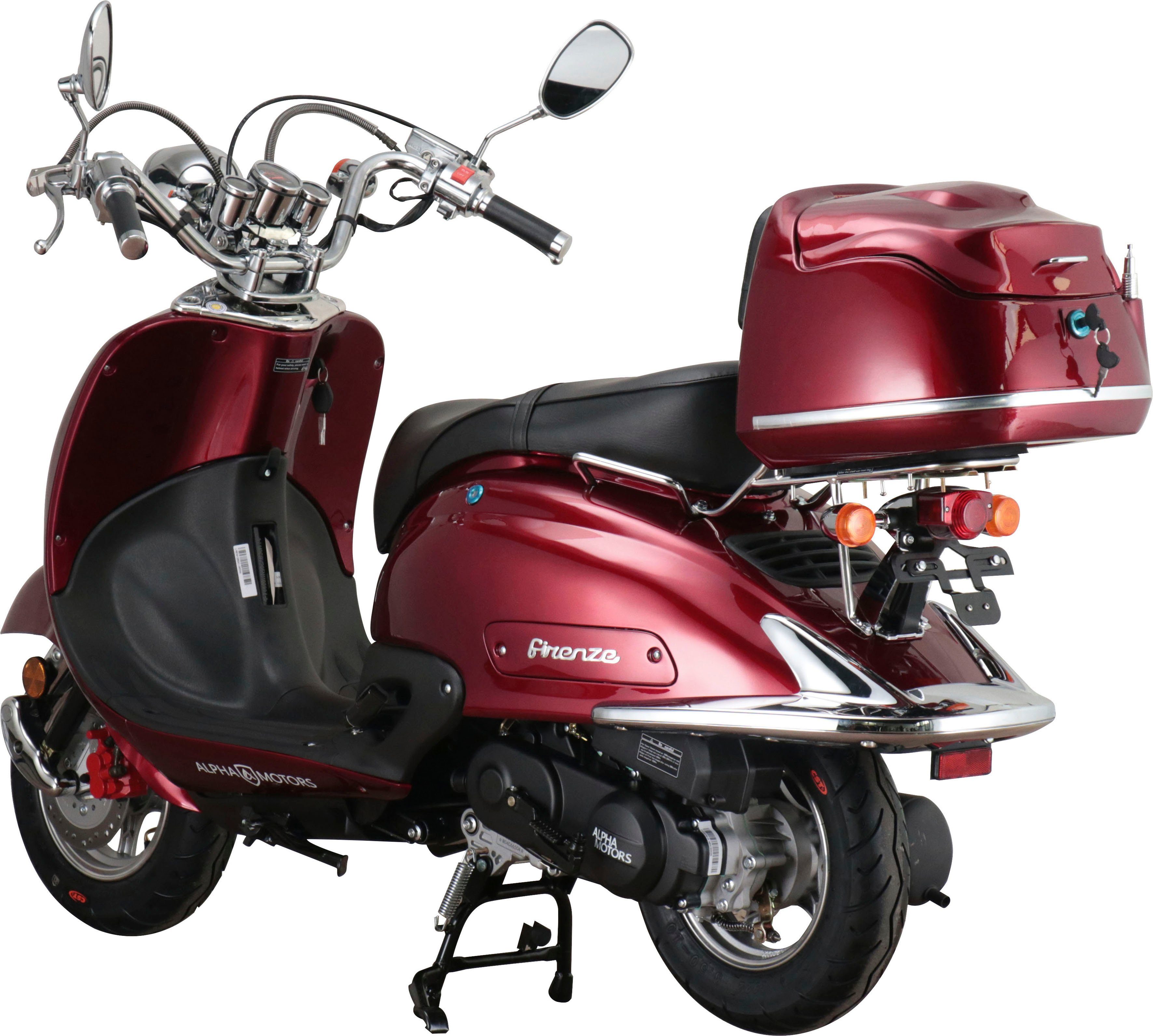 Alpha Motors Motorroller Retro Firenze, 50 ccm, 25 km/h, Euro 5, (mit Topcase), mit Lenkerschloss, im Retro-Look