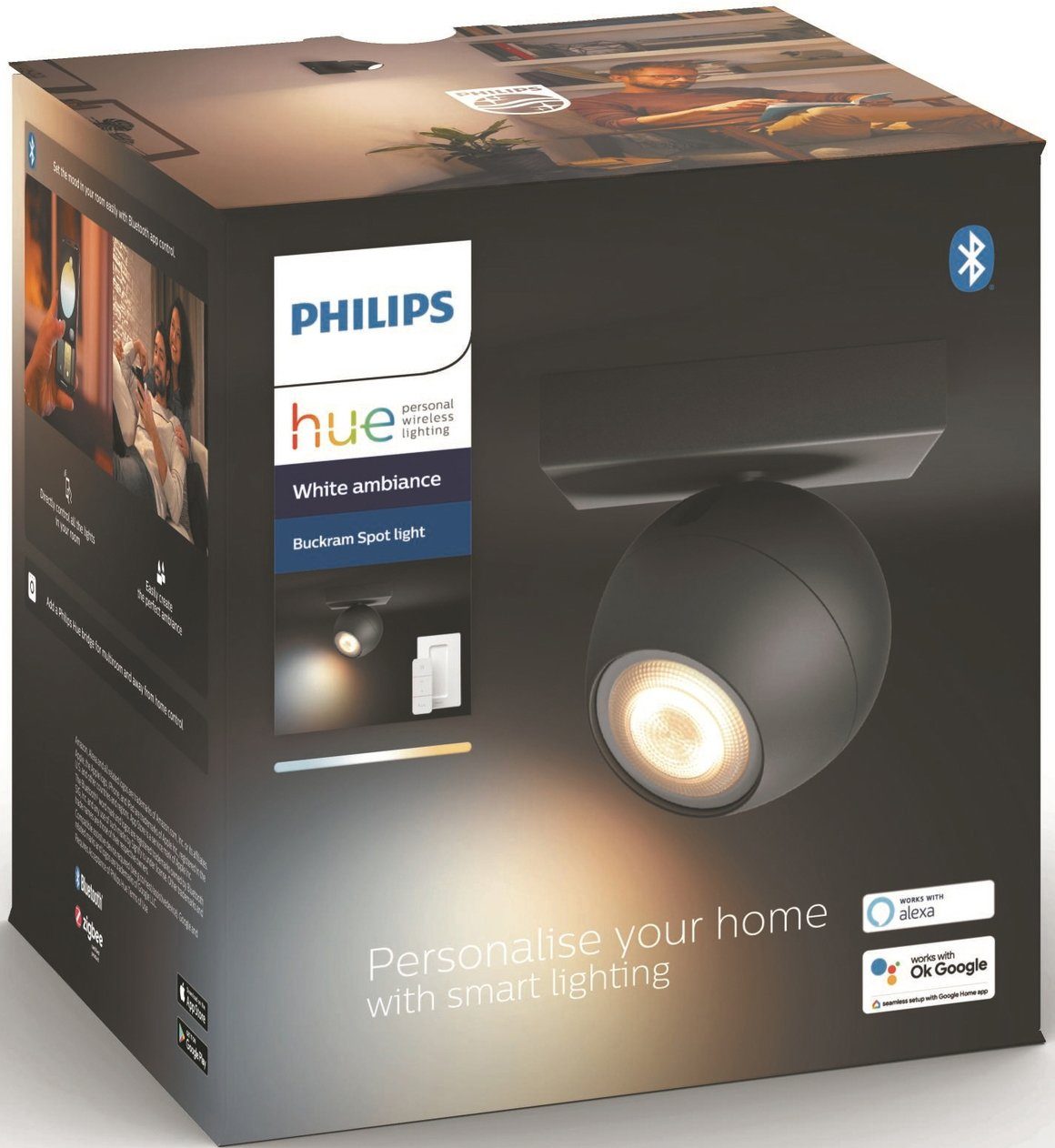 Leuchtmittel Warmweiß wechselbar, LED Philips Flutlichtstrahler Buckram, Hue Dimmfunktion,