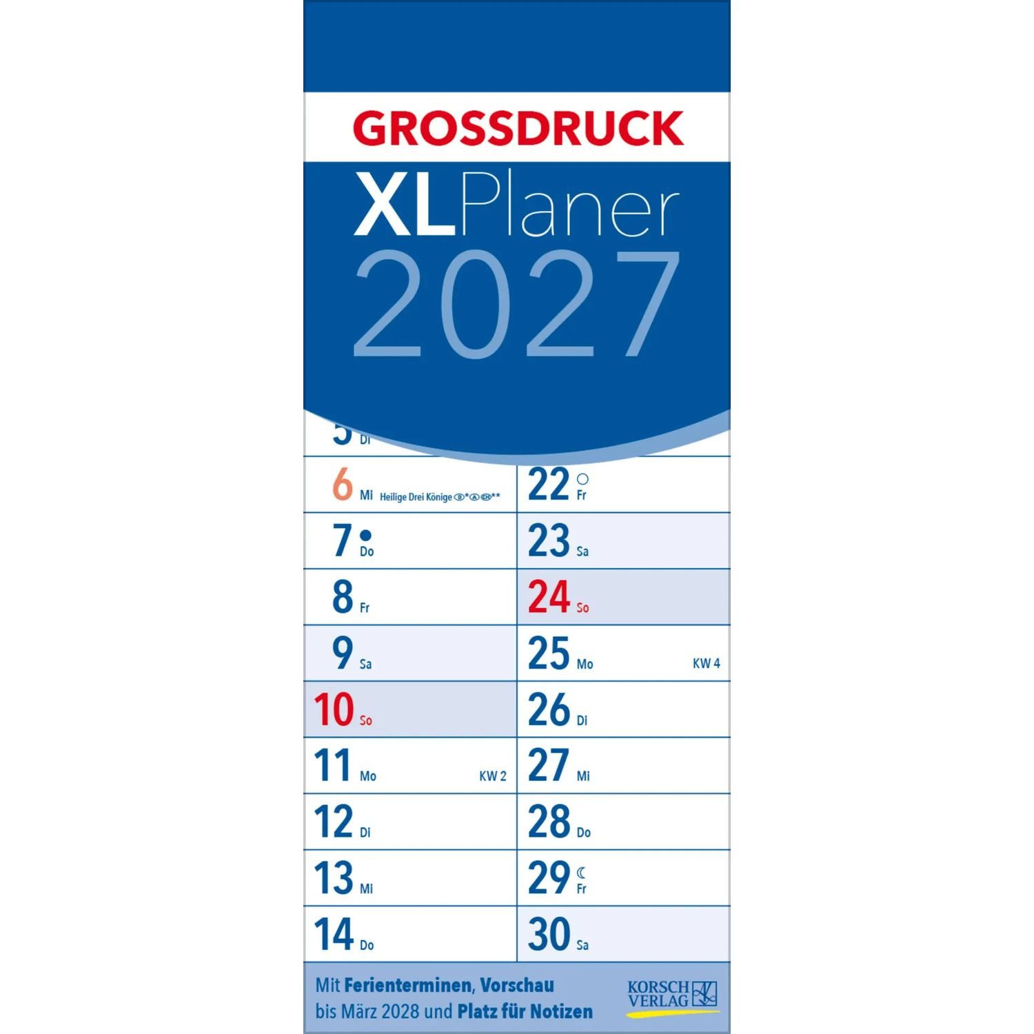Wandkalender XL Planer Großdruck 2027