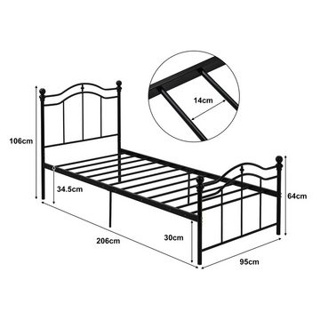 Fangqi Bettgestell Gebogenes Metallrahmen Bett mit zwei Kopfteilen, geeignet für für Kinder, Jugendliche und Erwachsene,Schwarz(200x90cm), mit zwei Kopfteilen